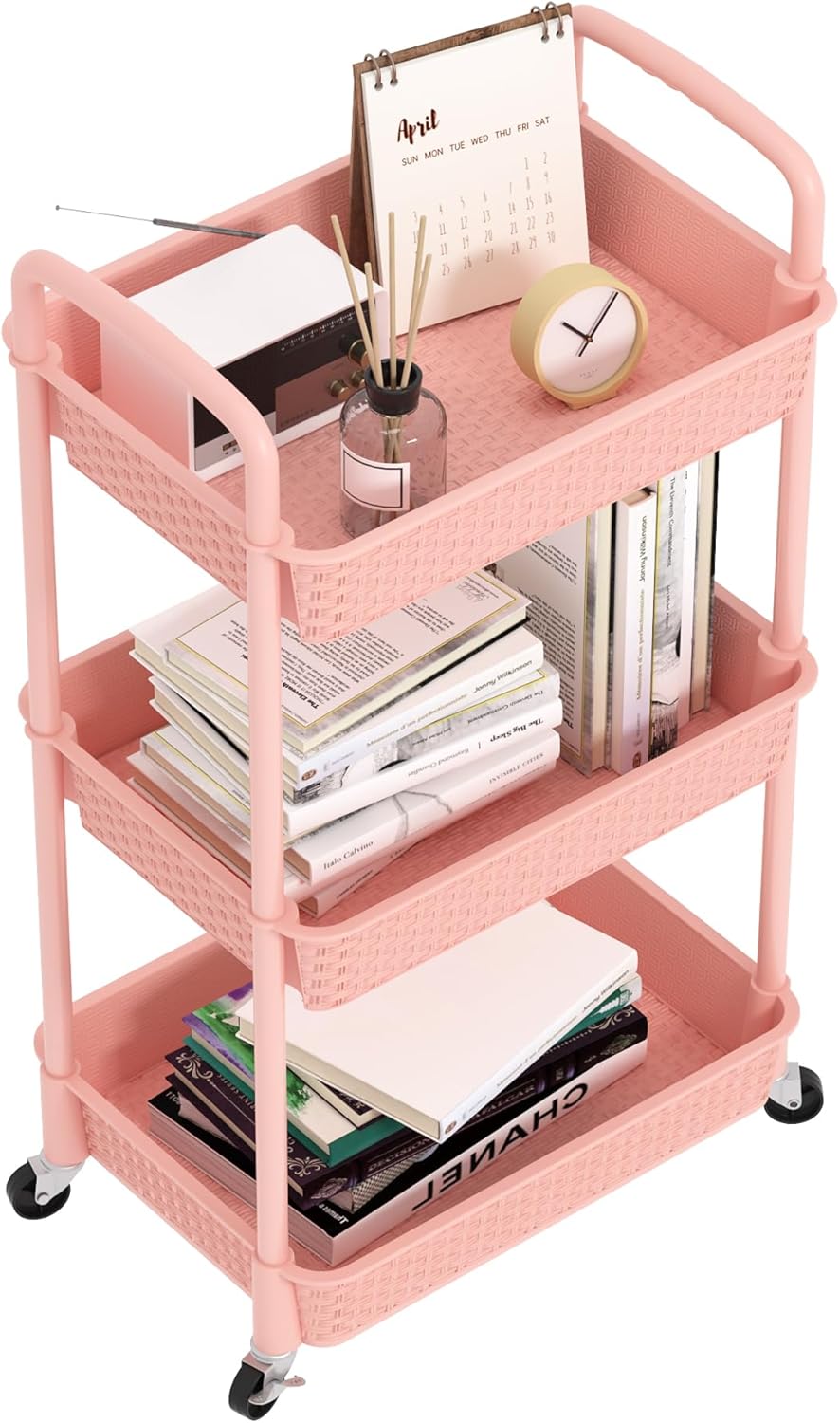 3-Tier Plastic Rolling Utility Cart with Handle