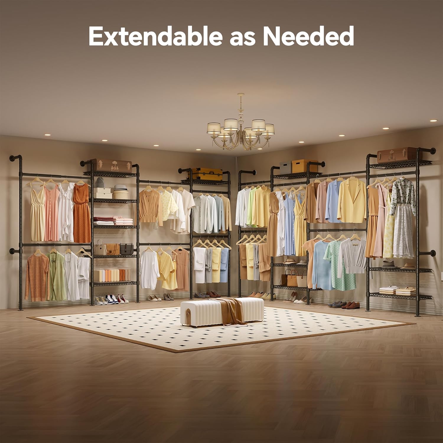 Industrial Pipe Clothing Rack Wall Mounted Closet System Expandable Clothes Rack for Hanging Clothes