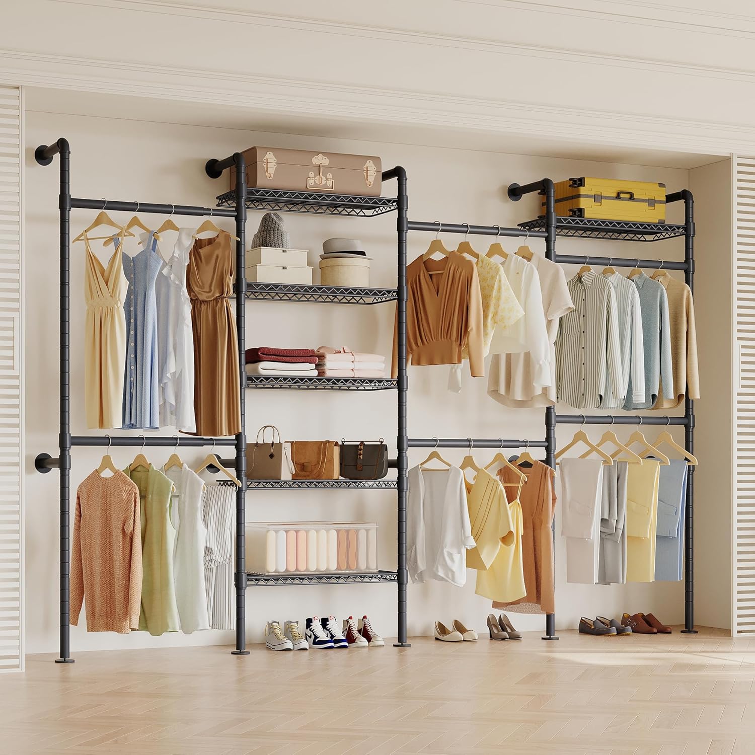 Industrial Pipe Clothing Rack Wall Mounted Closet System Expandable Clothes Rack for Hanging Clothes