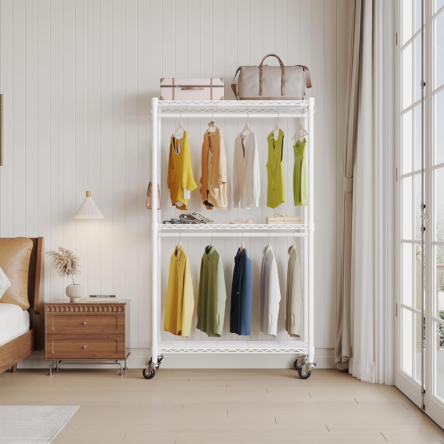 Rolling Clothing Rack for Hanging Clothes 