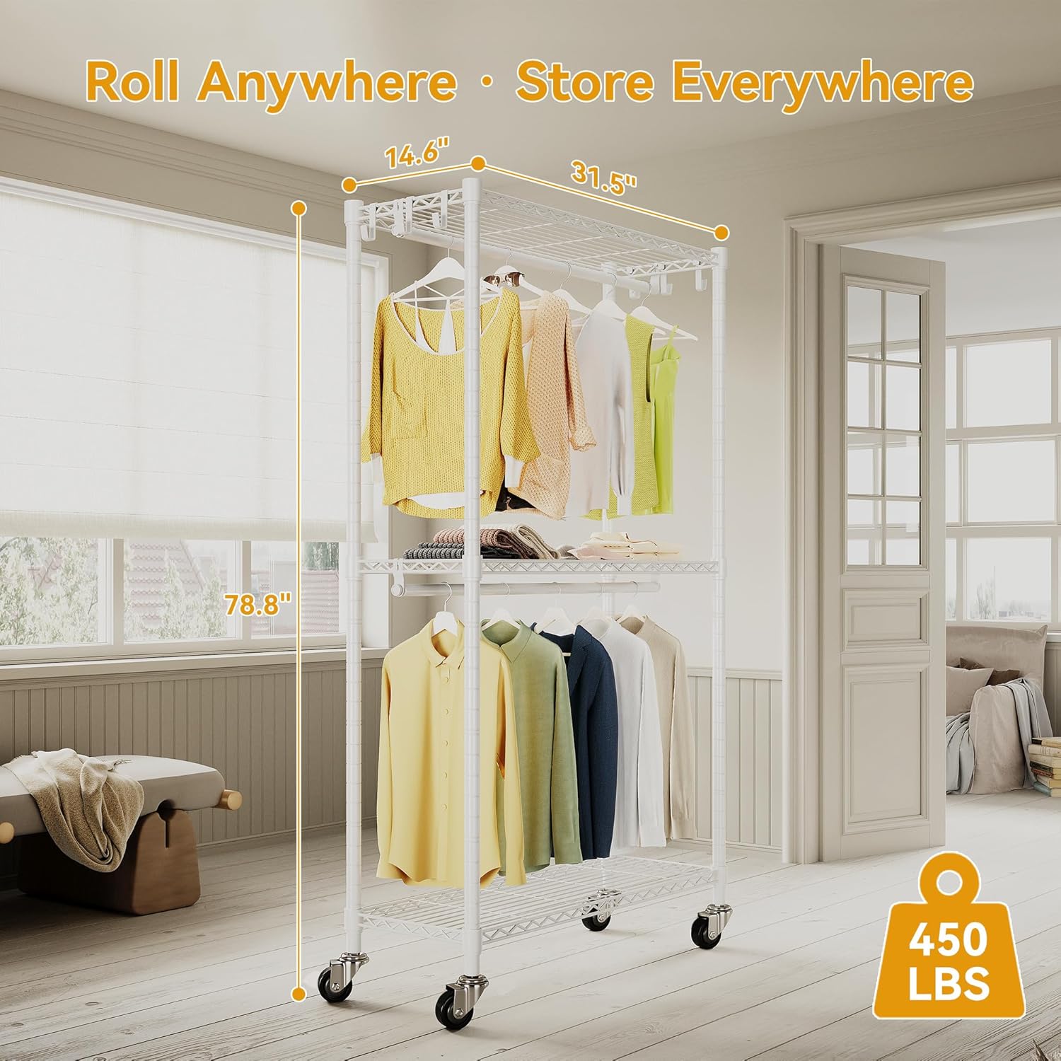 Rolling Clothing Rack for Hanging Clothes 
