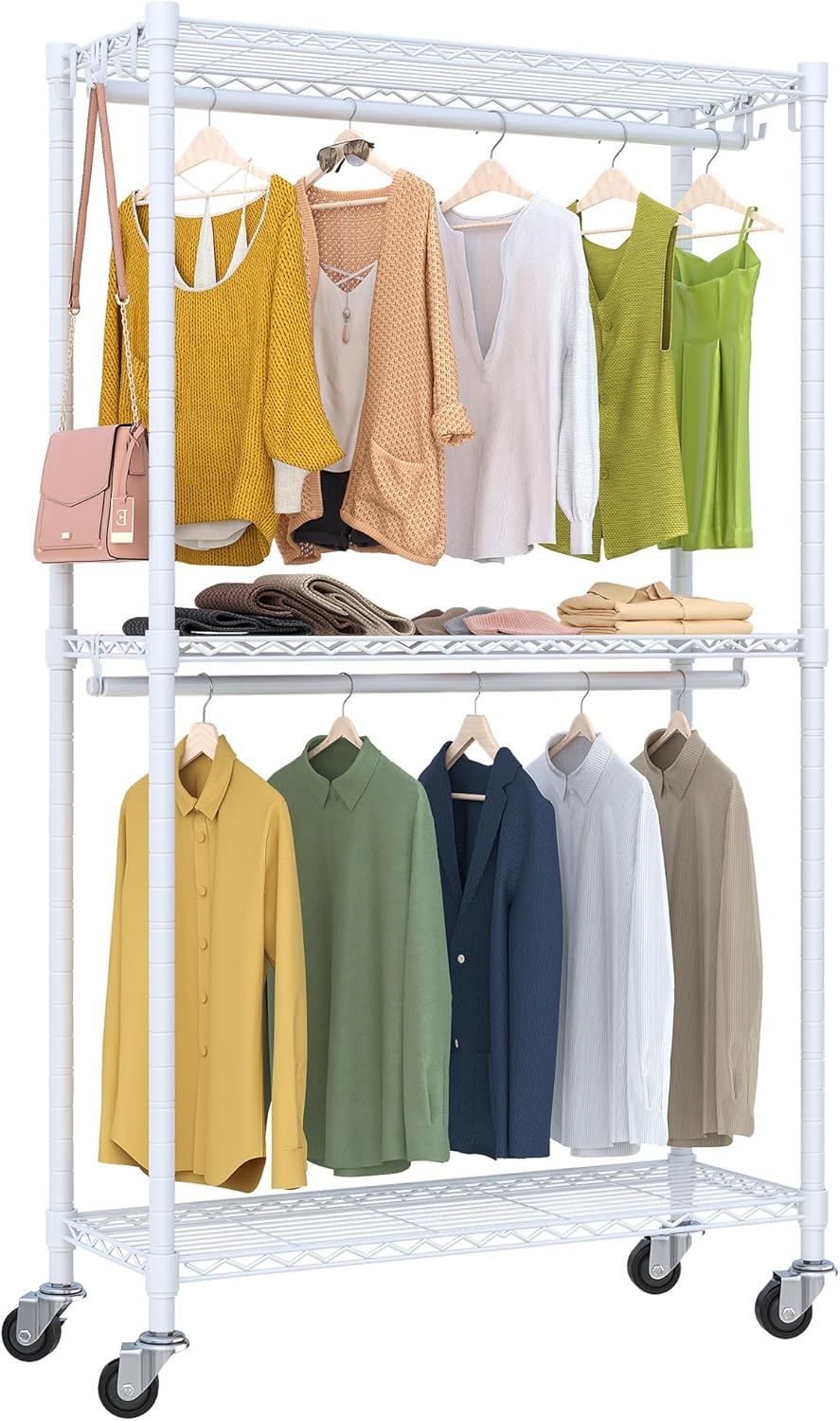 Rolling Clothing Rack for Hanging Clothes 