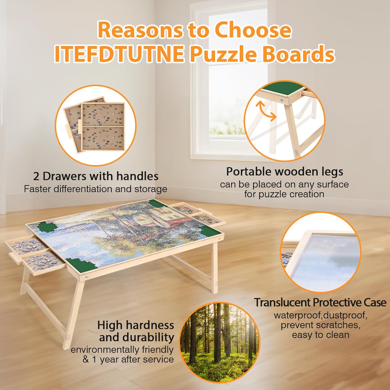 Puzzle Table with Folding Legs