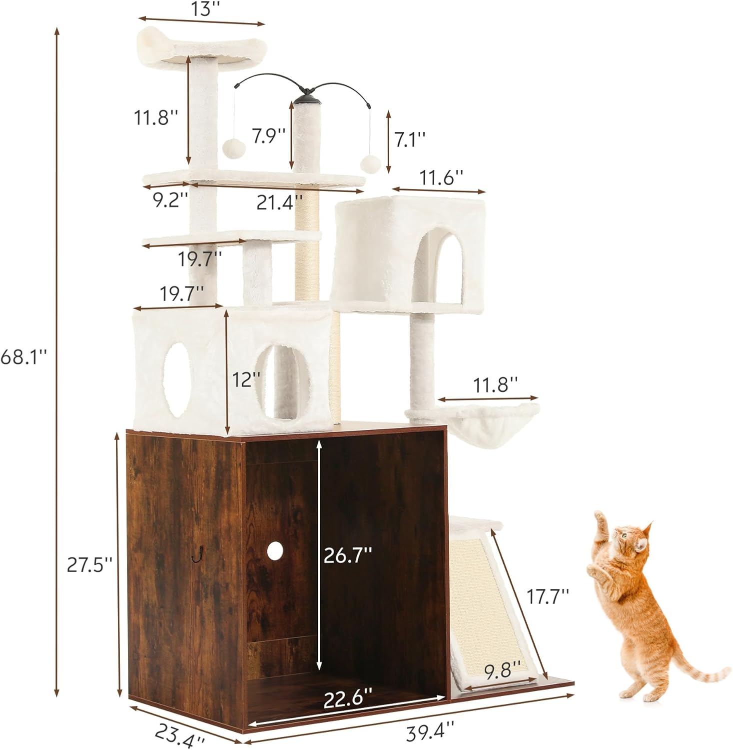 68 Inch Large Cat Tower for Automatic Litter Box