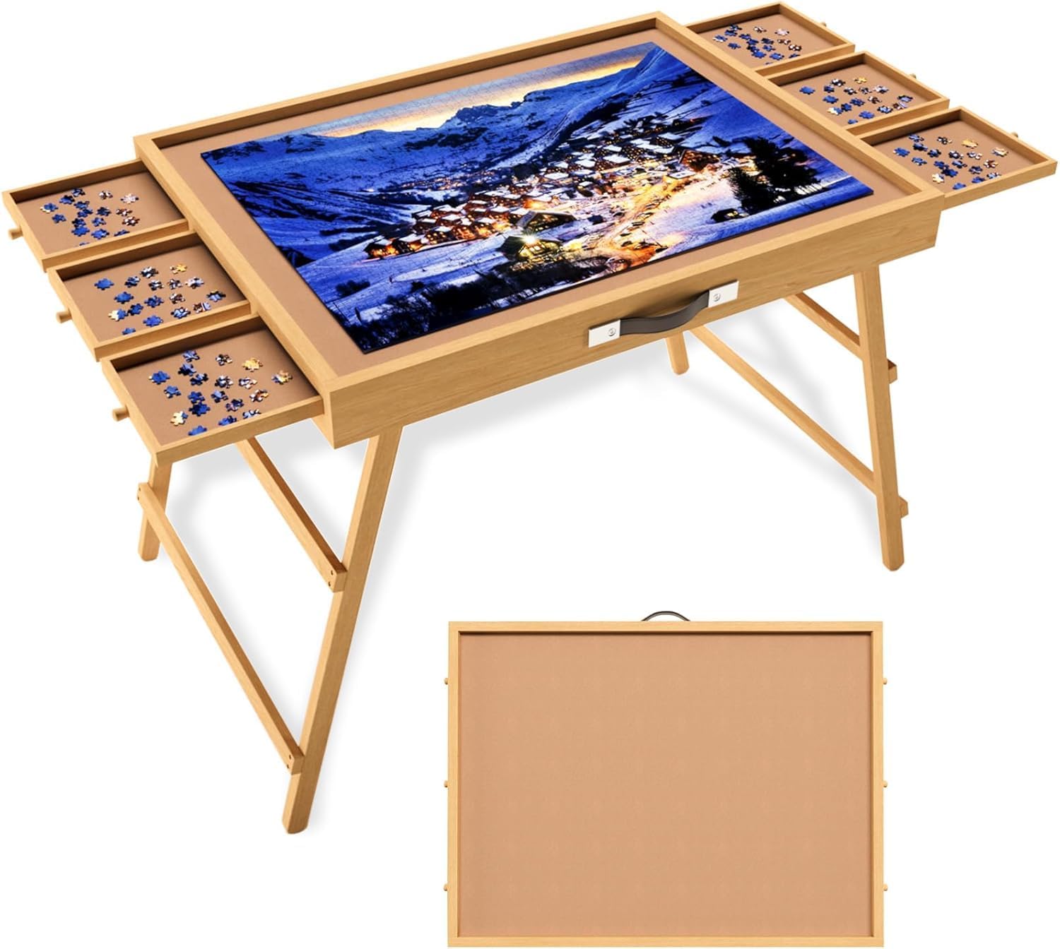 Tall Puzzle Table with 6 Drawers