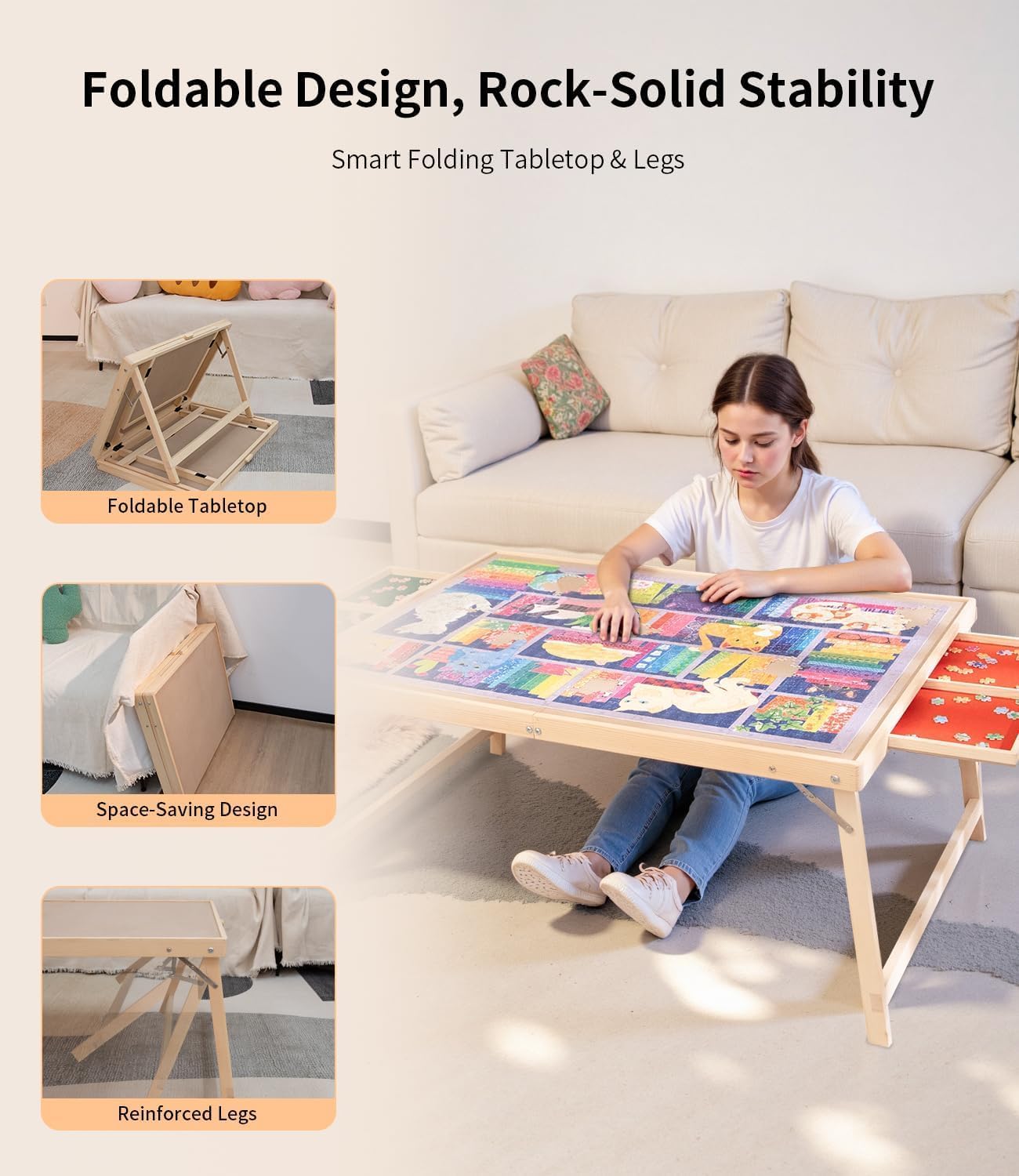 Foldable Puzzle Table with Legs