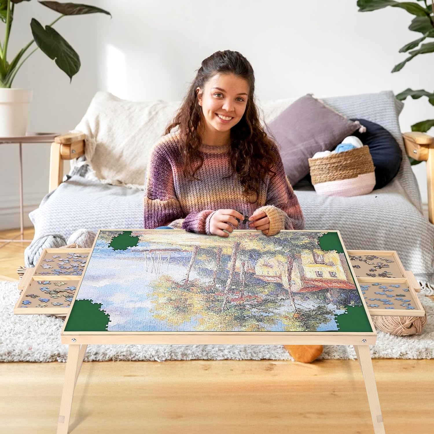 Puzzle Table with Folding Legs