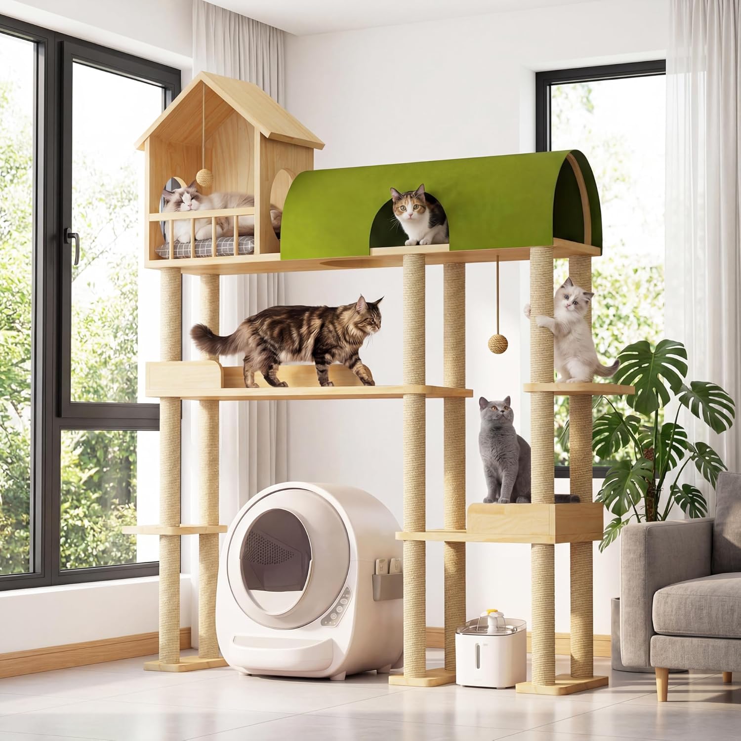 60.2'' Tall Cats Tree with Cat Tunnel