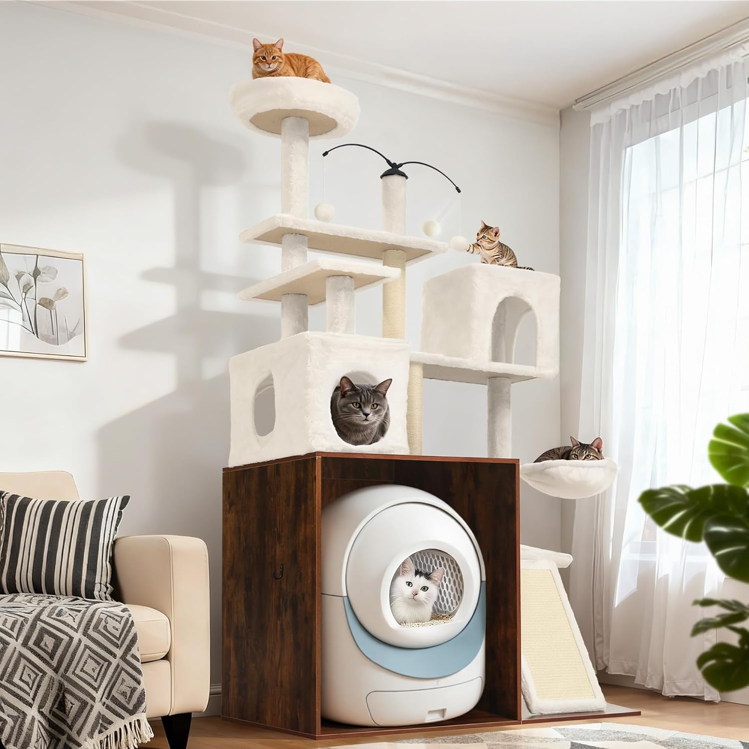  68 Inch Large Cat Tower for Automatic Litter Box