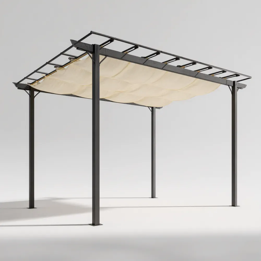 Pérgola de Acero y Tela 300x250x250 cm - Crema/Negro - Diseño Moderno