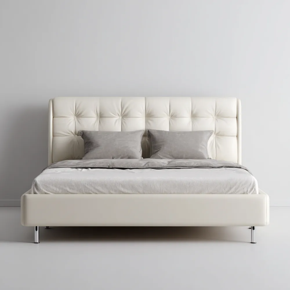 Cama doble tapizada de cuero sintético 200x160x100 cm - Blanco - Diseño Contemporáneo