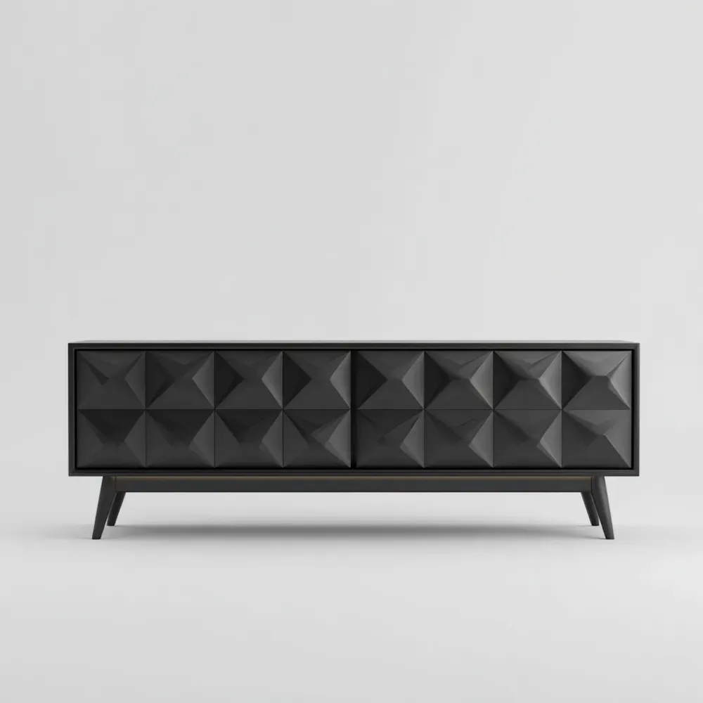 Mueble de TV Moderno 150x40x50 cm - Negro - Diseño Geométrico
