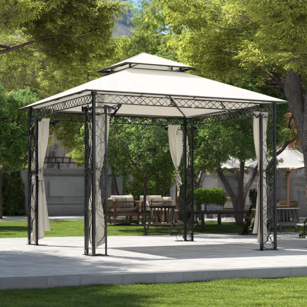 Pérgola de jardín 3x3x2.5 m Acero/Poliéster – Beige – Diseño Clásico