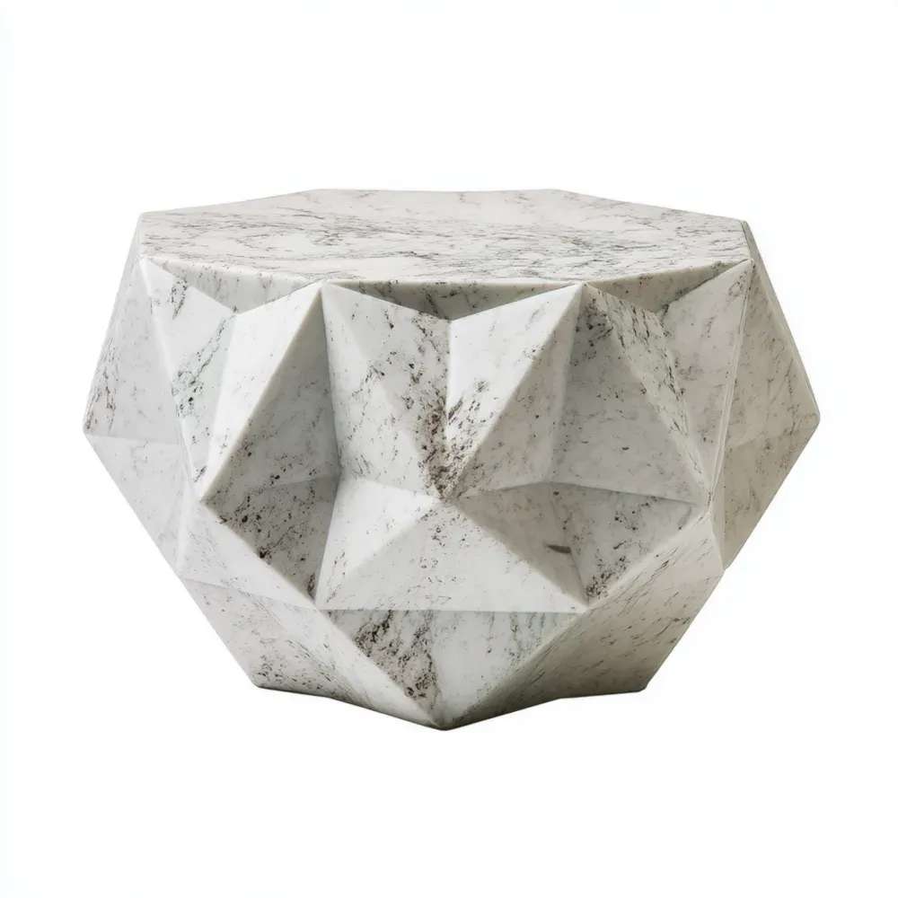 Mesa de centro de mármol geométrica 50x50x45 cm - Blanco - Diseño moderno