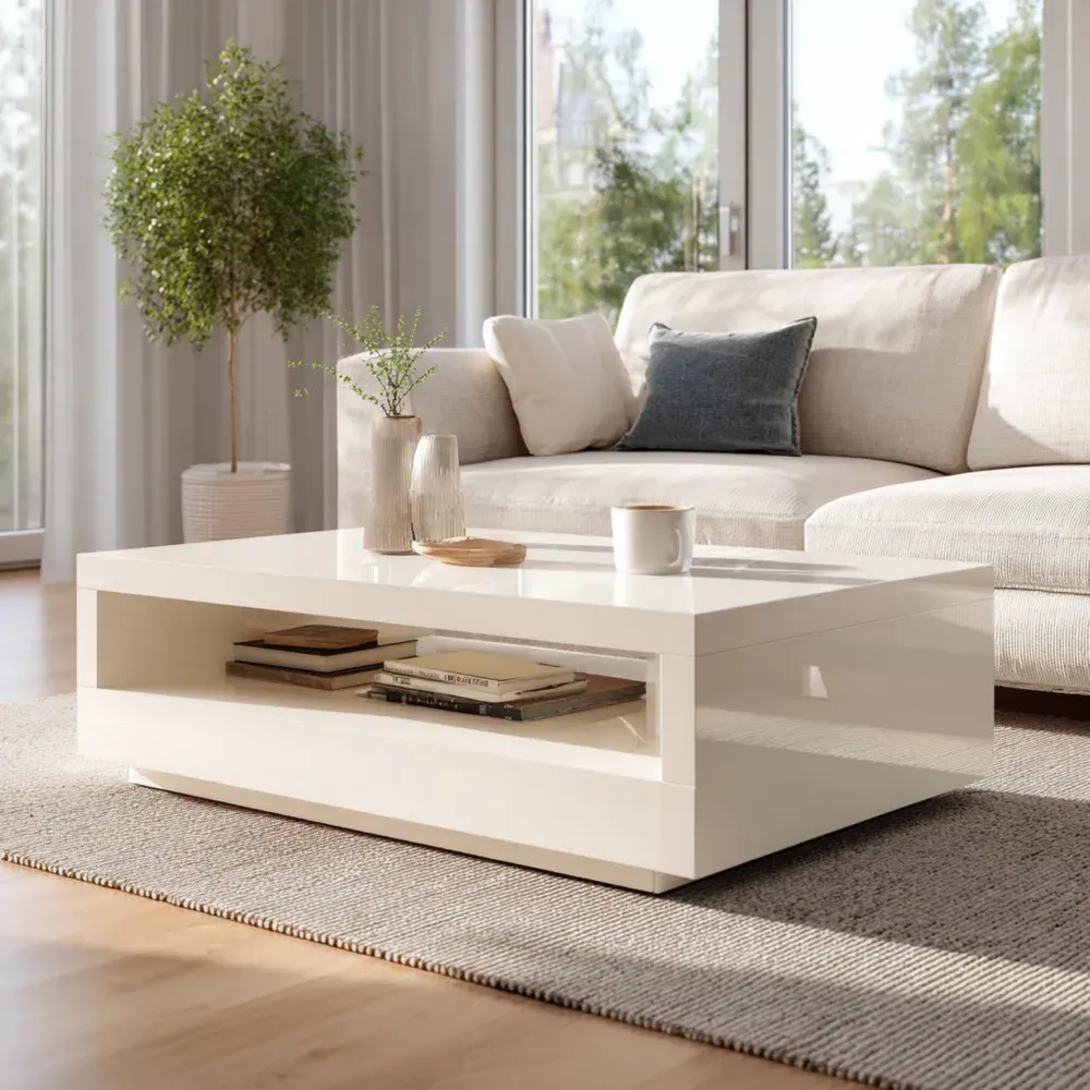 Mesa de café - MDF lacado 110x60x40 cm - Blanco - Diseño moderno