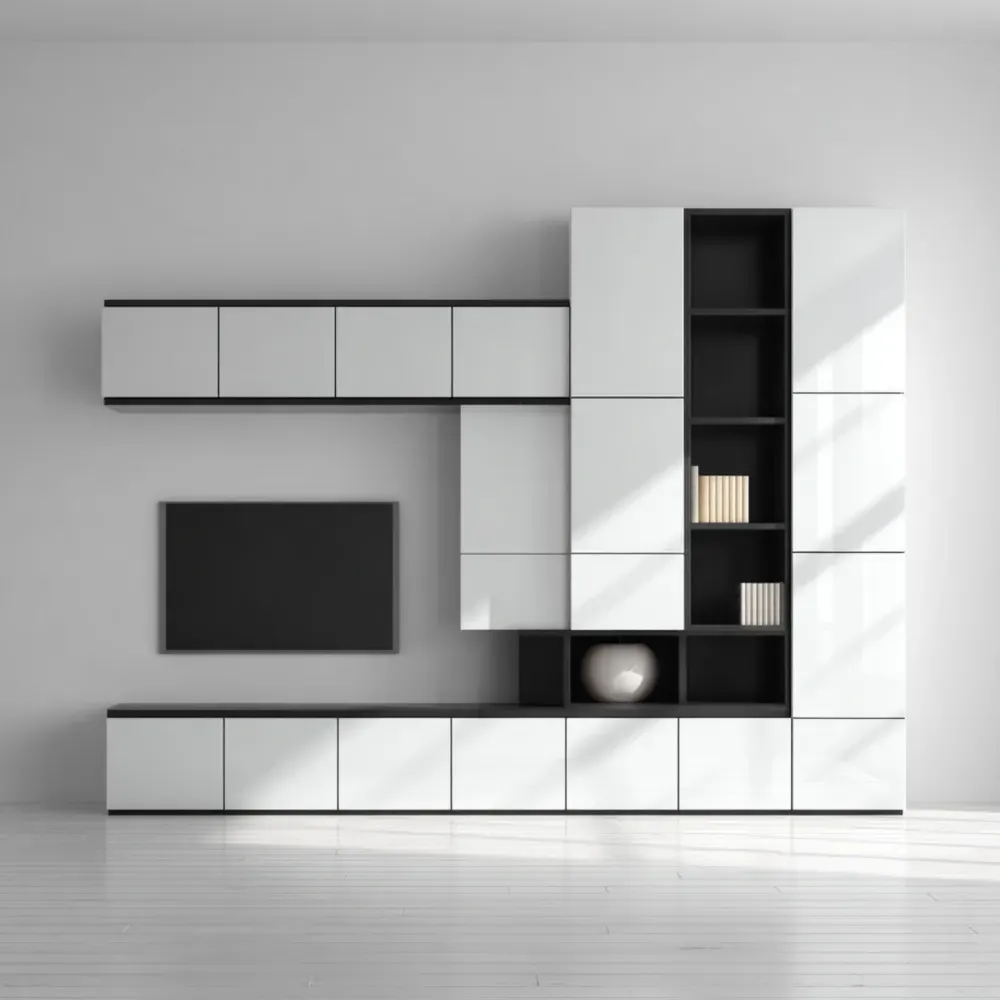 Mueble para TV 250x40x200 cm Blanco/Negro con Estantes de Almacenamiento Modernos