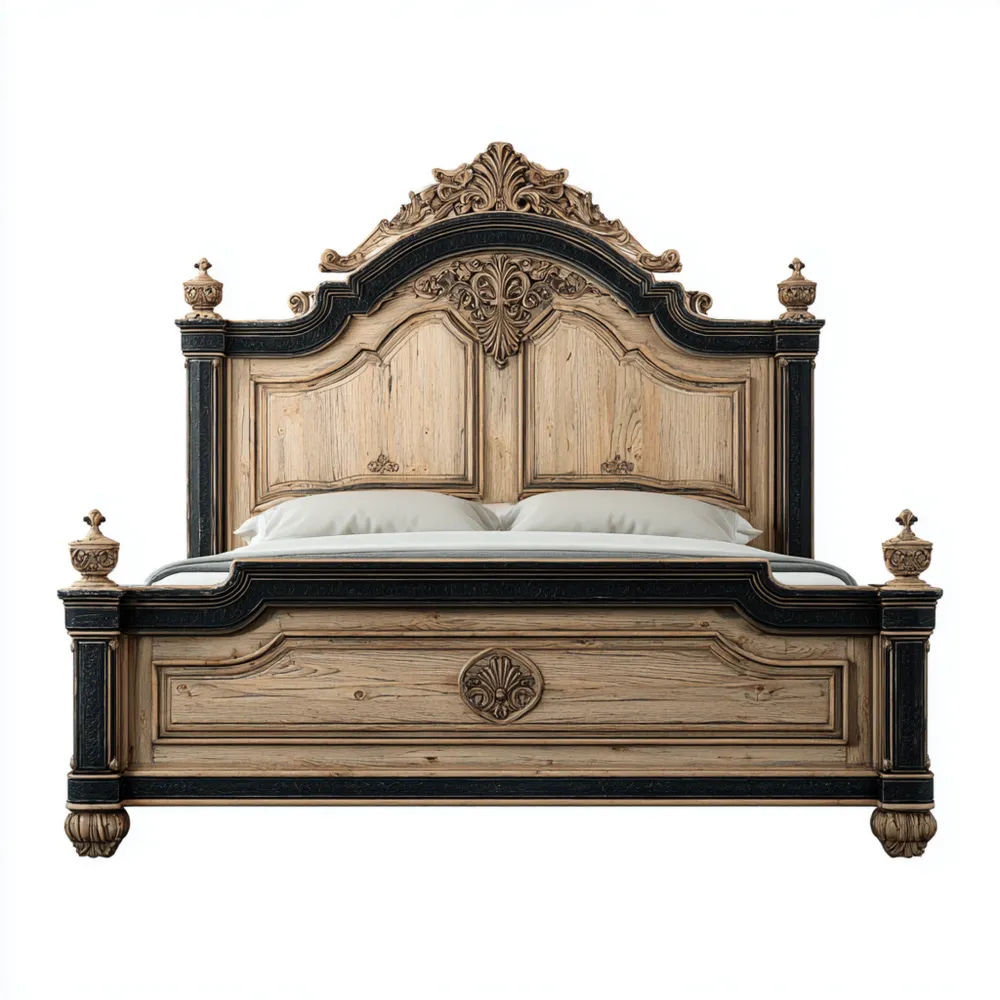 Cama Doble Madera Tallada 200x160x150 cm - Diseño Clásico