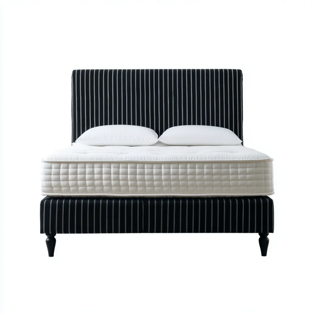 Cama Doble Tapizada 200x160x120 cm – Negro/Blanco – Diseño Contemporáneo