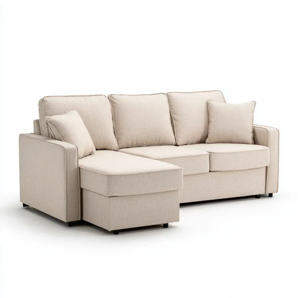 Sofá Esquinero Tela 200x85x90 cm – Beige – Diseño Moderno