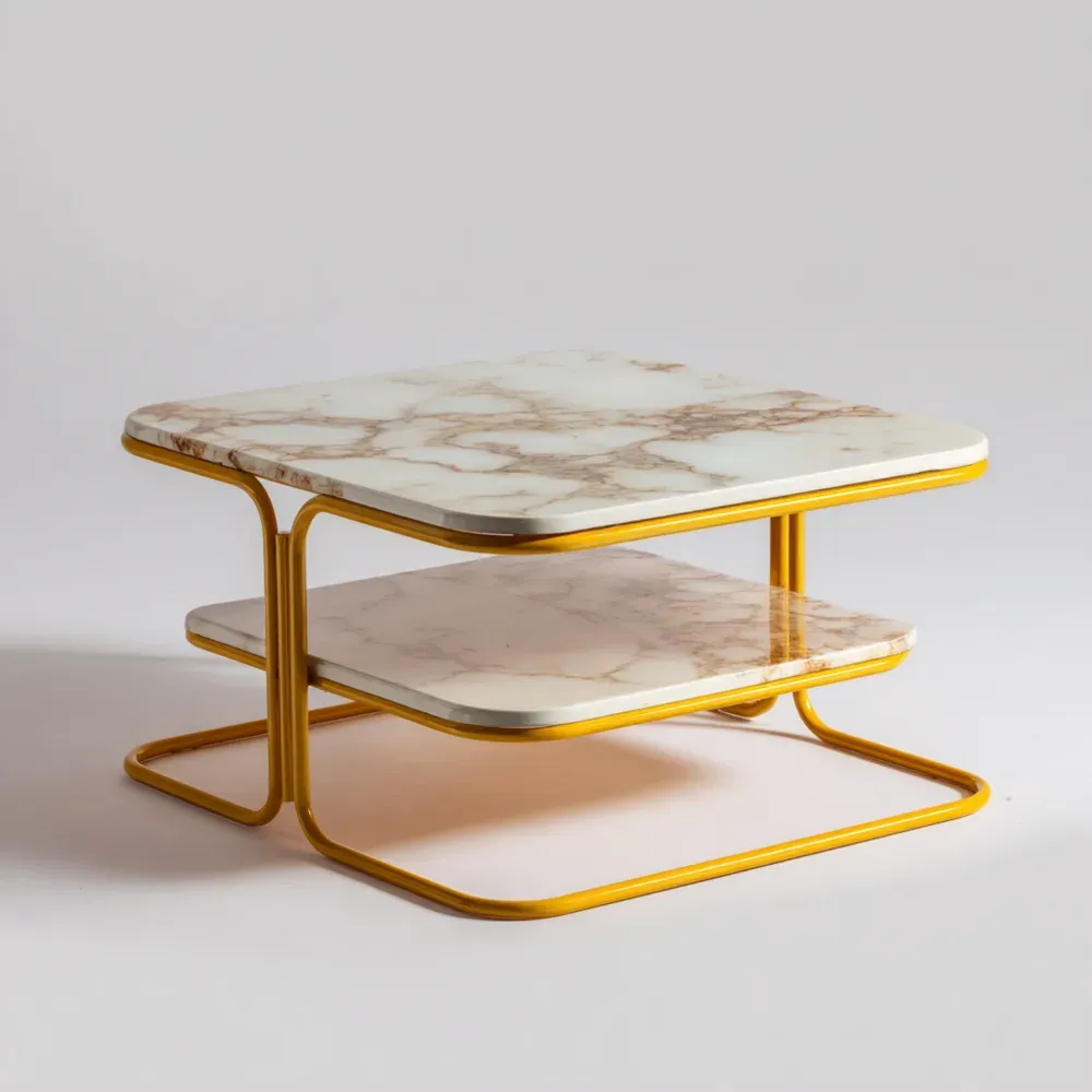 Mesa de café Mármol 60x60x40 cm - Blanco Mármol/Dorado - Diseño Moderno