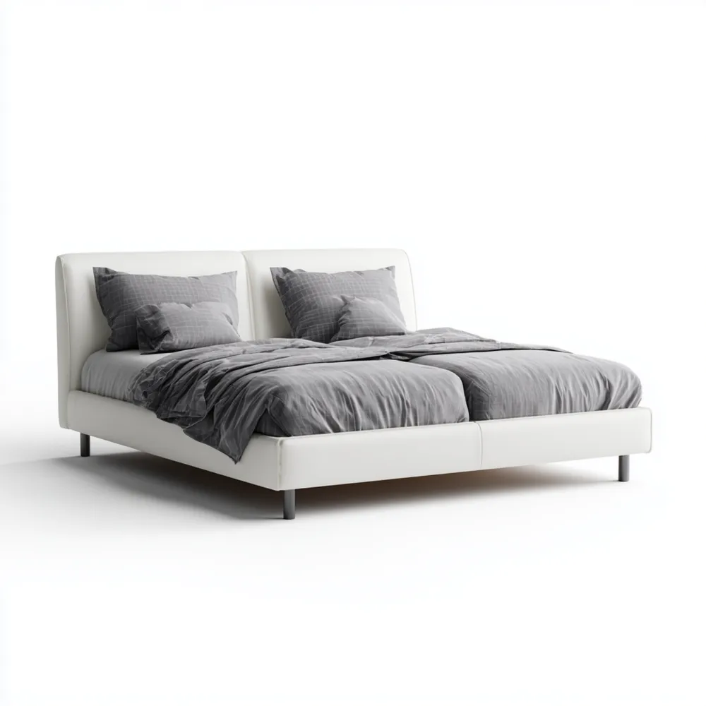 Cama Doble Tapizada 200x180x50 cm - Blanco y Gris - Estilo Contemporáneo