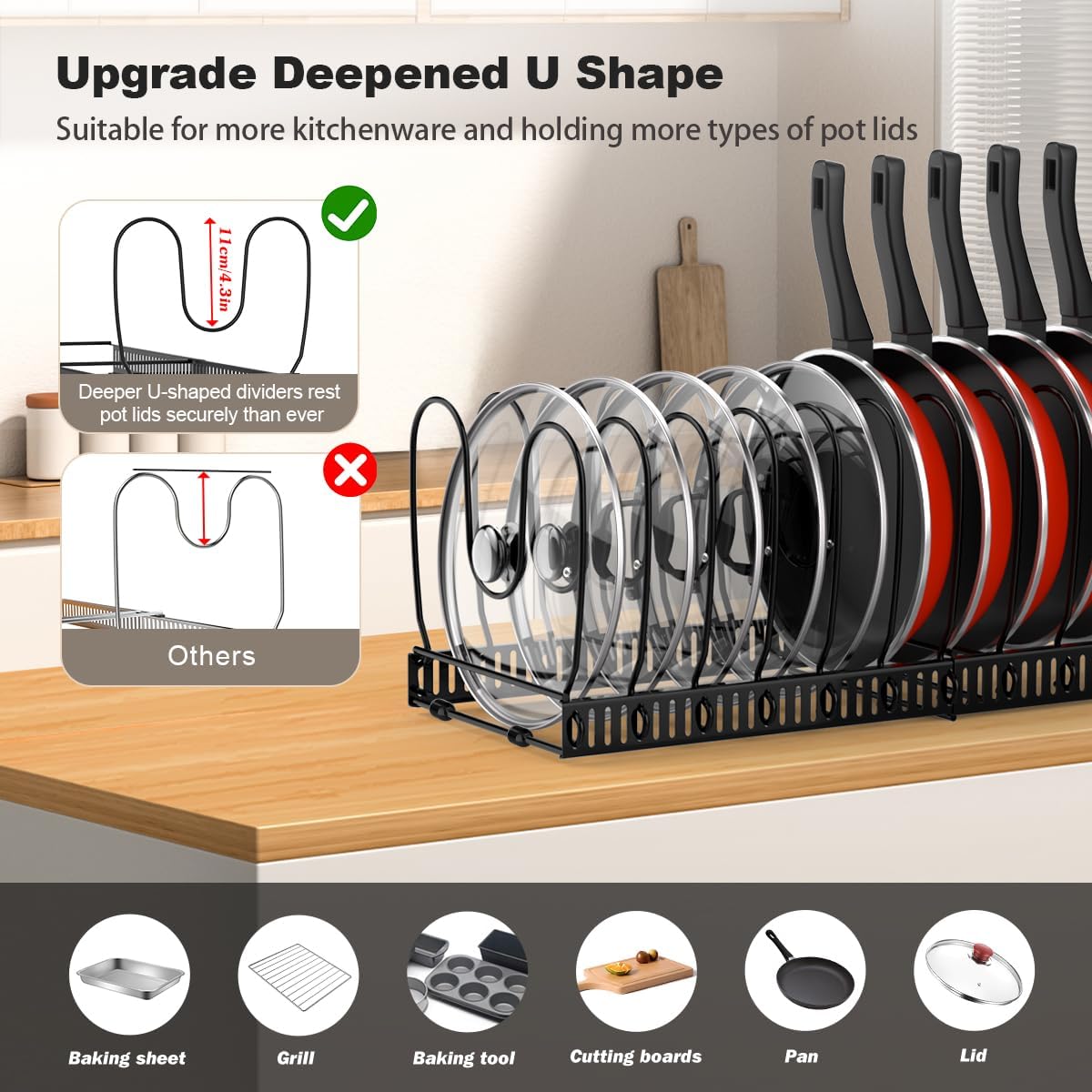 Pot and Pan Lid Organizer Holder Storage Rack