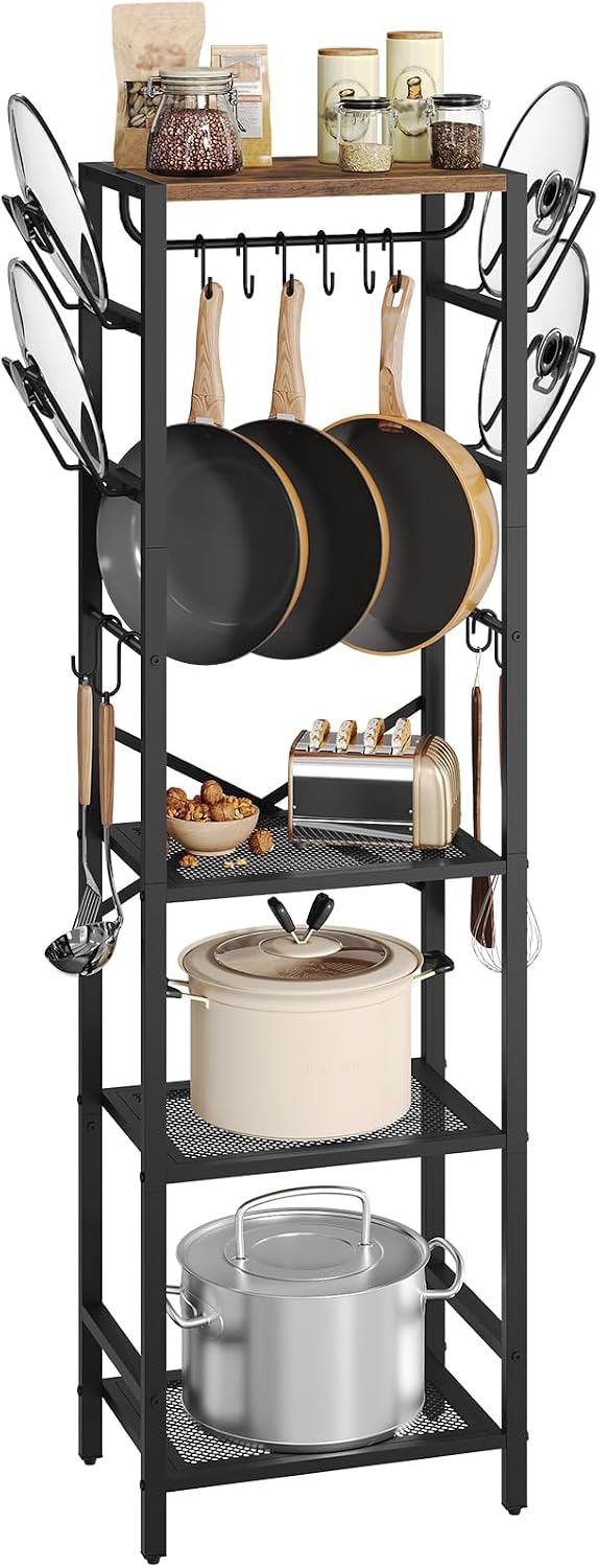 4-Tier Pot Rack, Pots and Pans Organizer for Kitchen Corner, Kitchen Storage Rack with U-Shaped Lid Holders