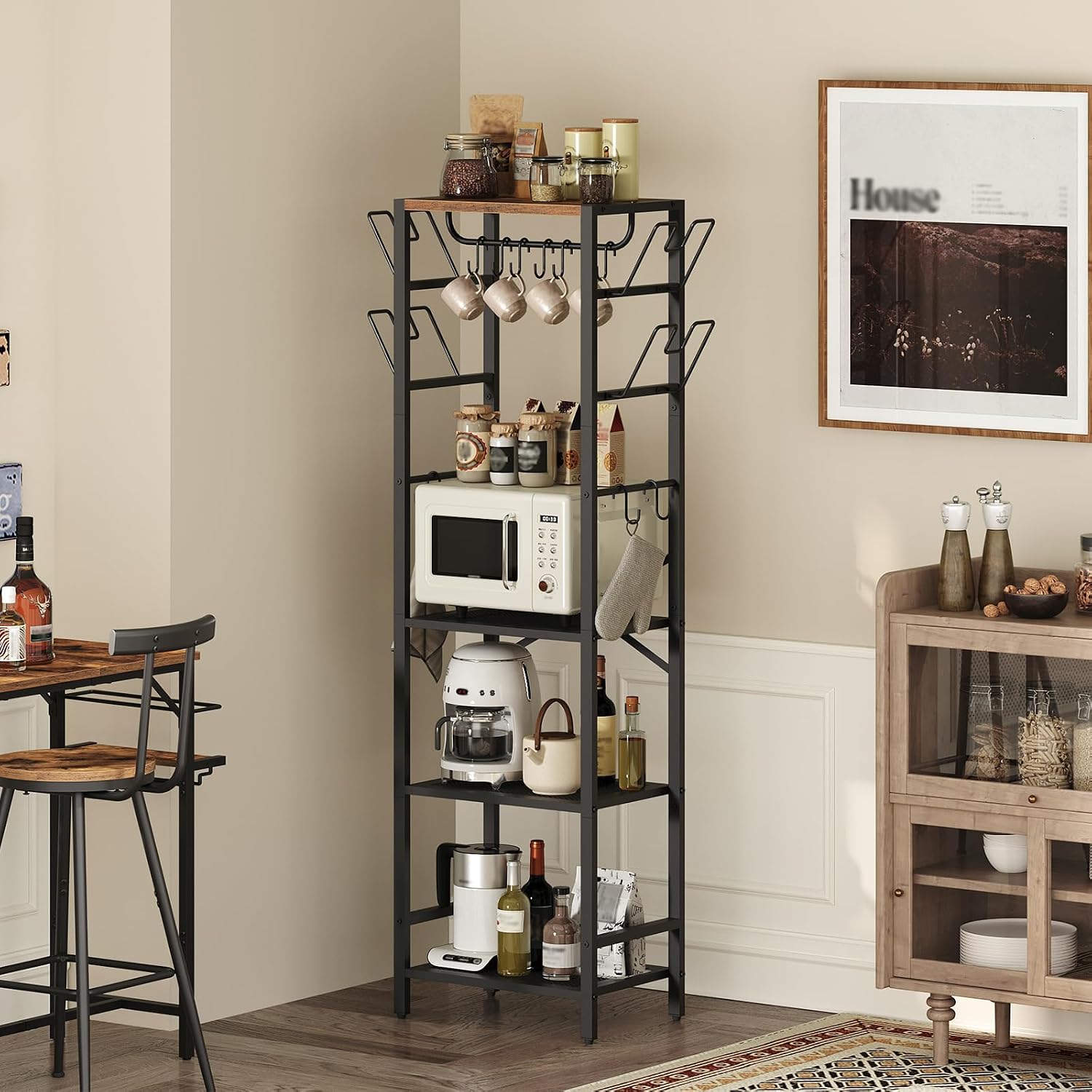 4-Tier Pot Rack, Pots and Pans Organizer for Kitchen Corner, Kitchen Storage Rack with U-Shaped Lid Holders
