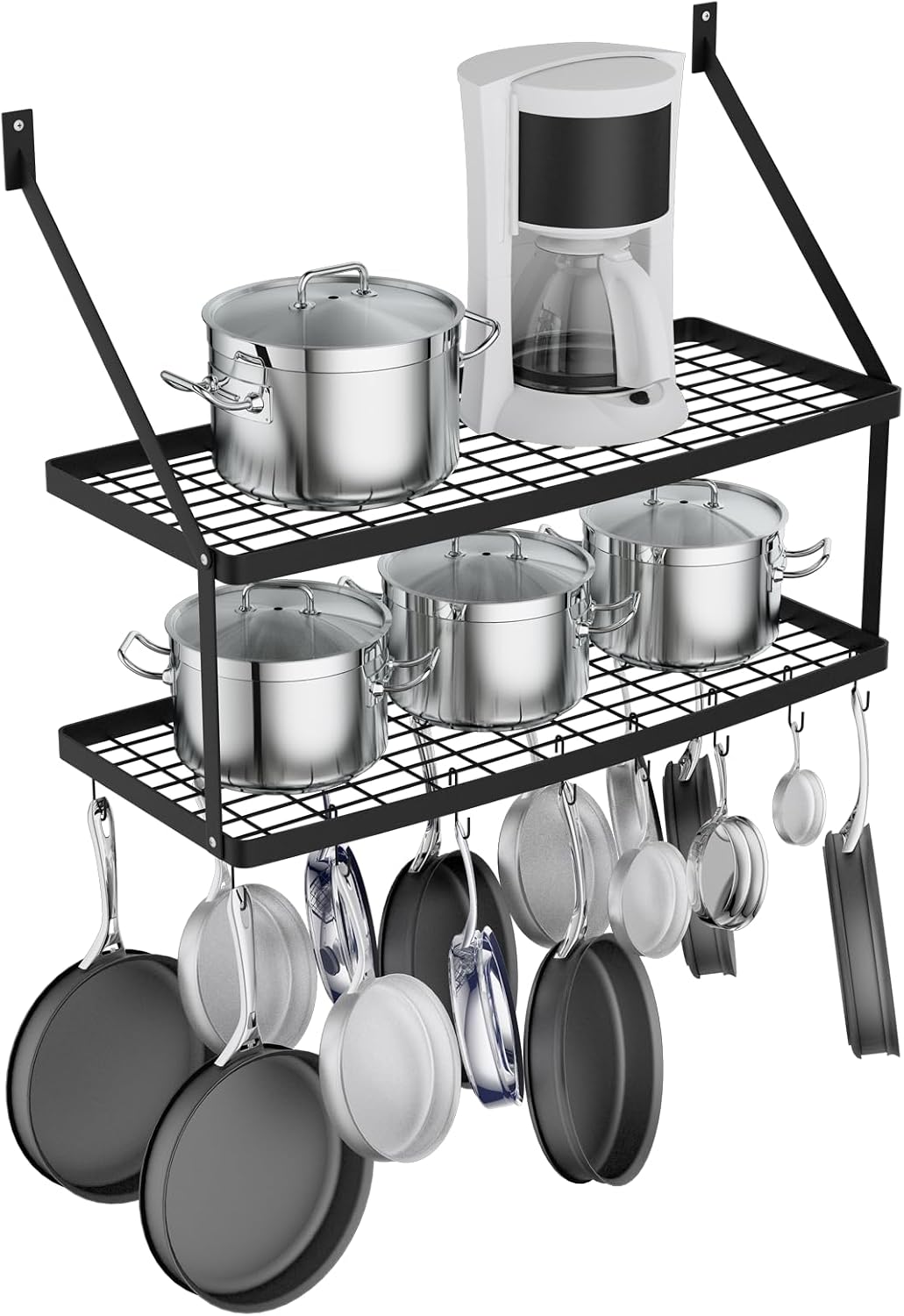 30-Inch Kitchen Pot Rack with 15 Hooks, Wall Mounted Hanging Rack for Storage Organizer