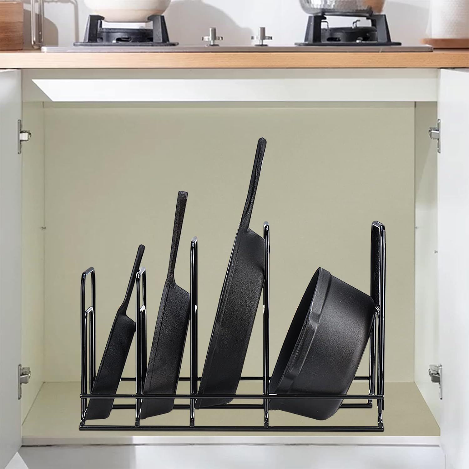 Heavy Duty Pan Organizer, 5 Tier Pot and Pan Organizer Rack for Cast Iron Skillets, Griddles and Pots