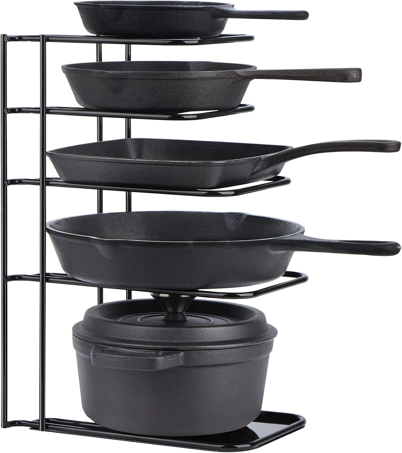 Heavy Duty Pan Organizer, 5 Tier Pot and Pan Organizer Rack for Cast Iron Skillets, Griddles and Pots