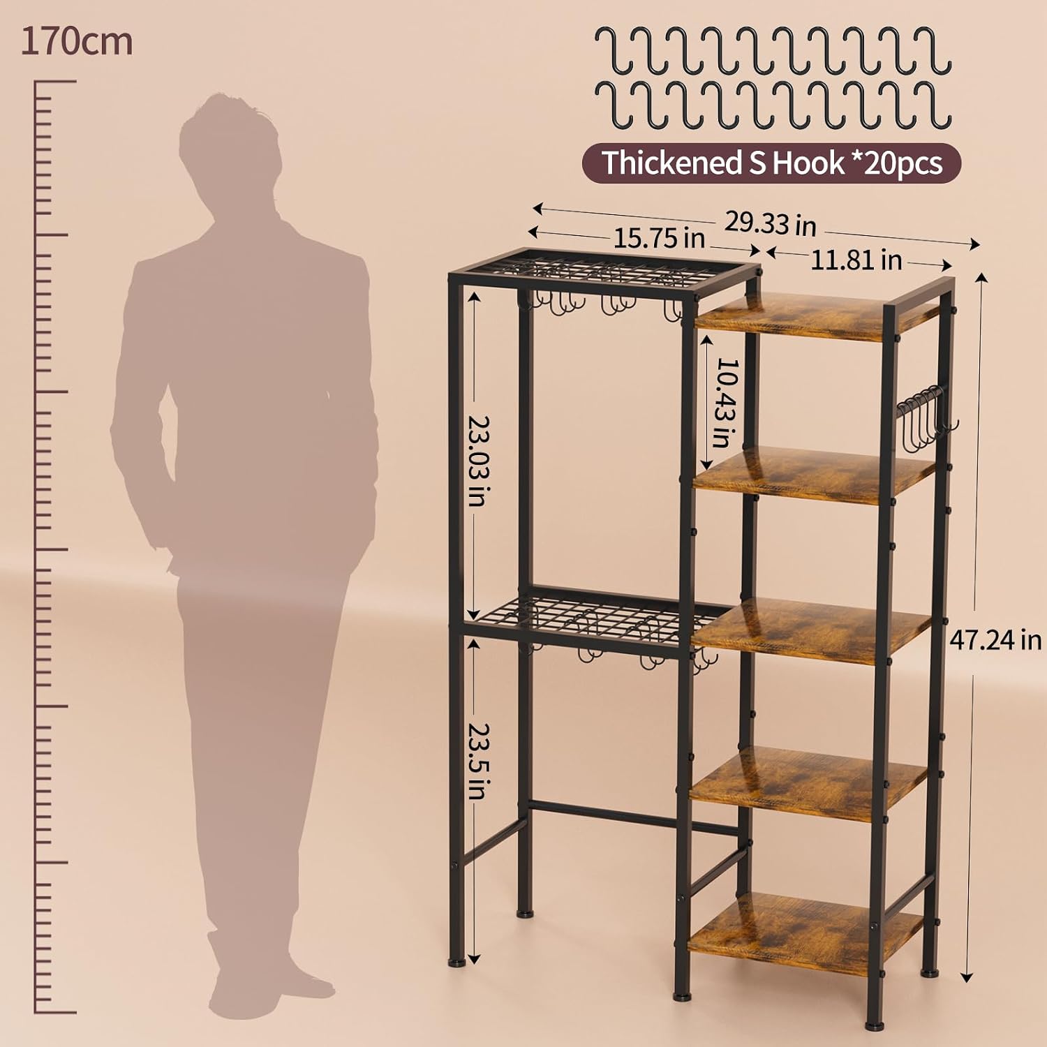 5-Tier Pot and Pan Organizer Rack with Hooks