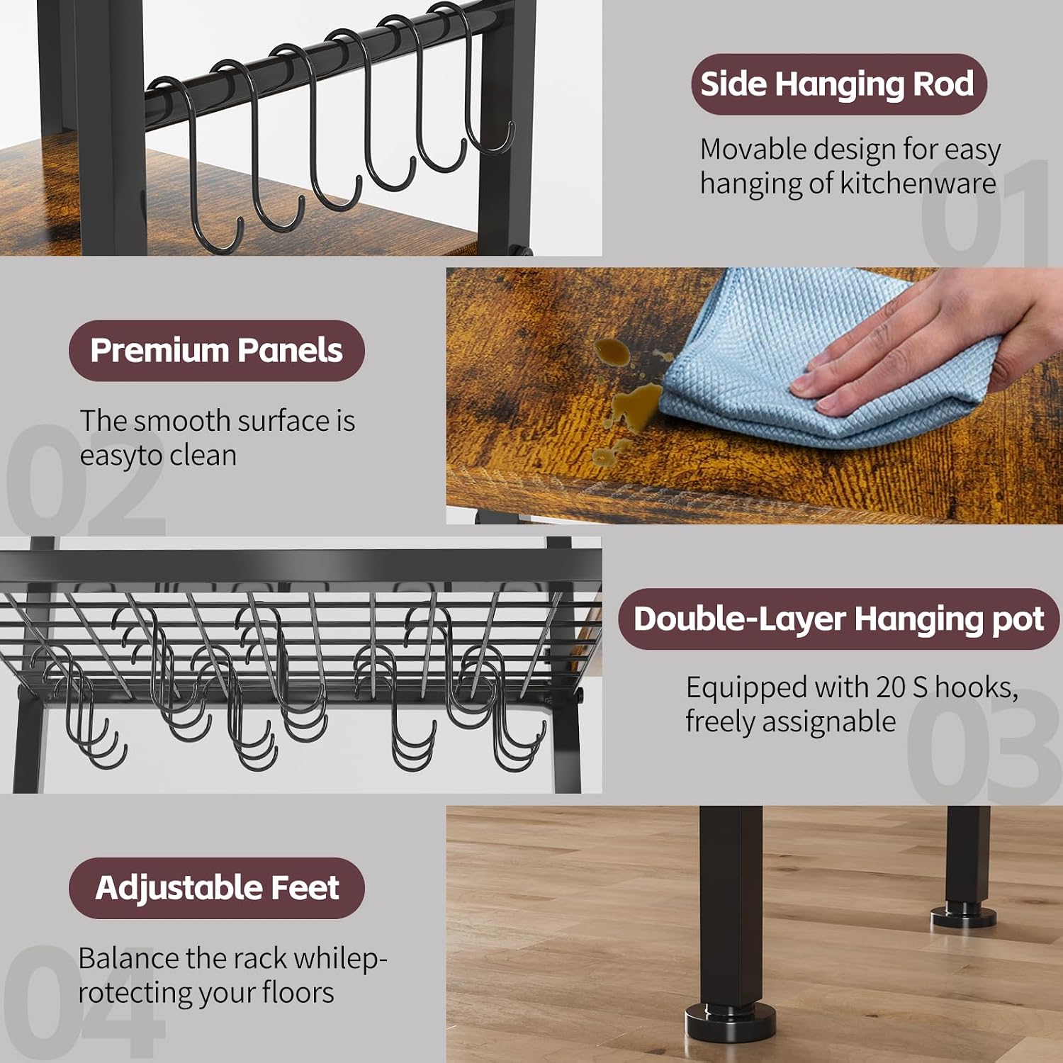 5-Tier Pot and Pan Organizer Rack with Hooks