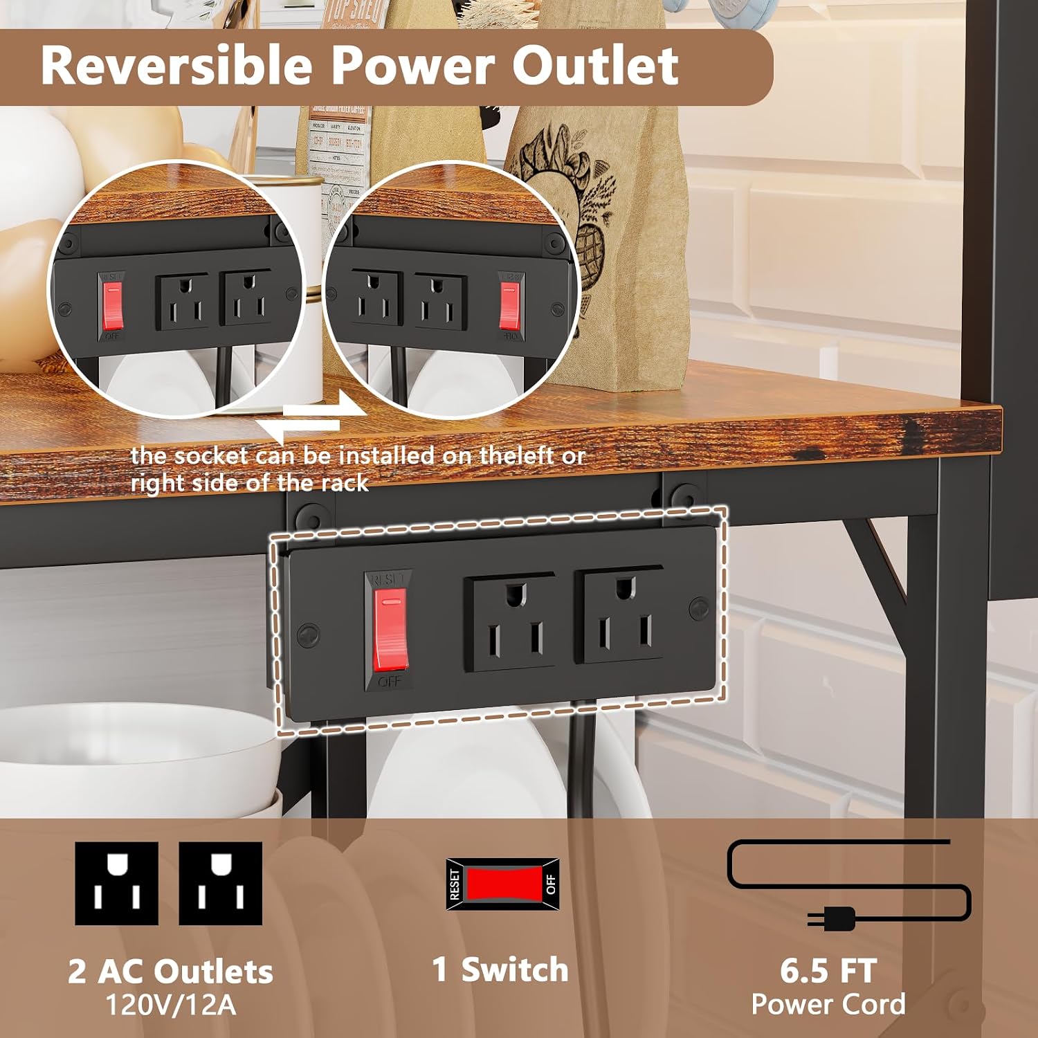 Kitchen Bakers Rack with Power Outlet, Microwave Oven Stand with Storage 4 Tiers
