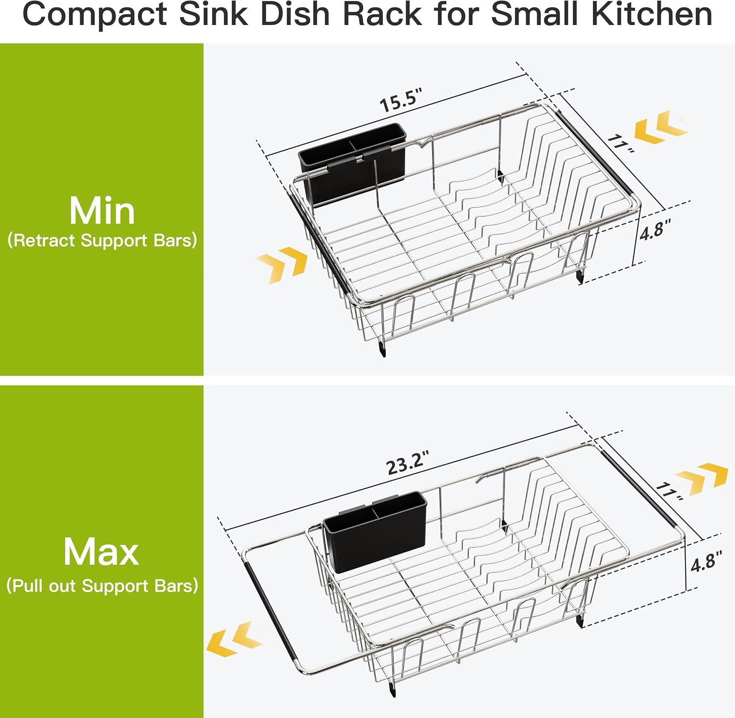 Dish Drying Rack in Sink, Dish Drainer with Cup and Utensil Holder
