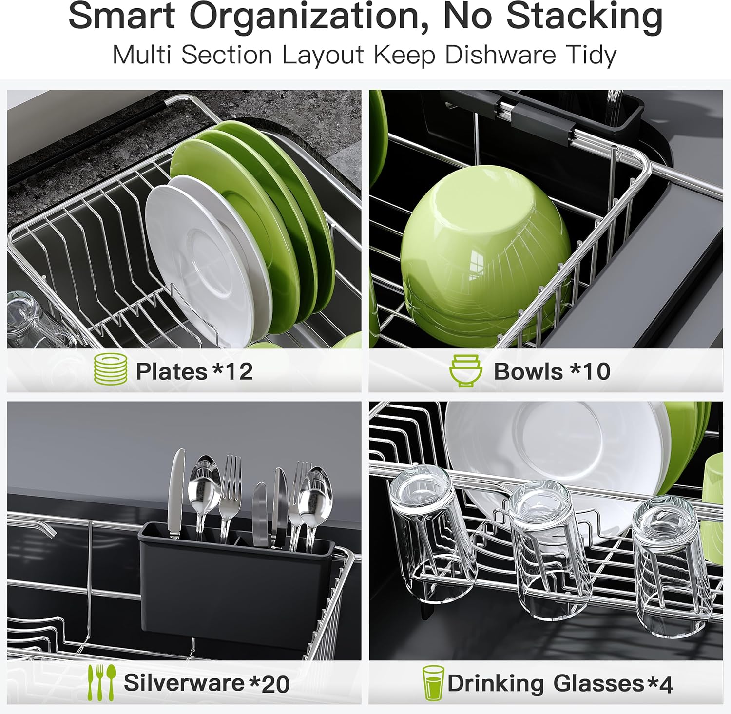 Dish Drying Rack in Sink, Dish Drainer with Cup and Utensil Holder