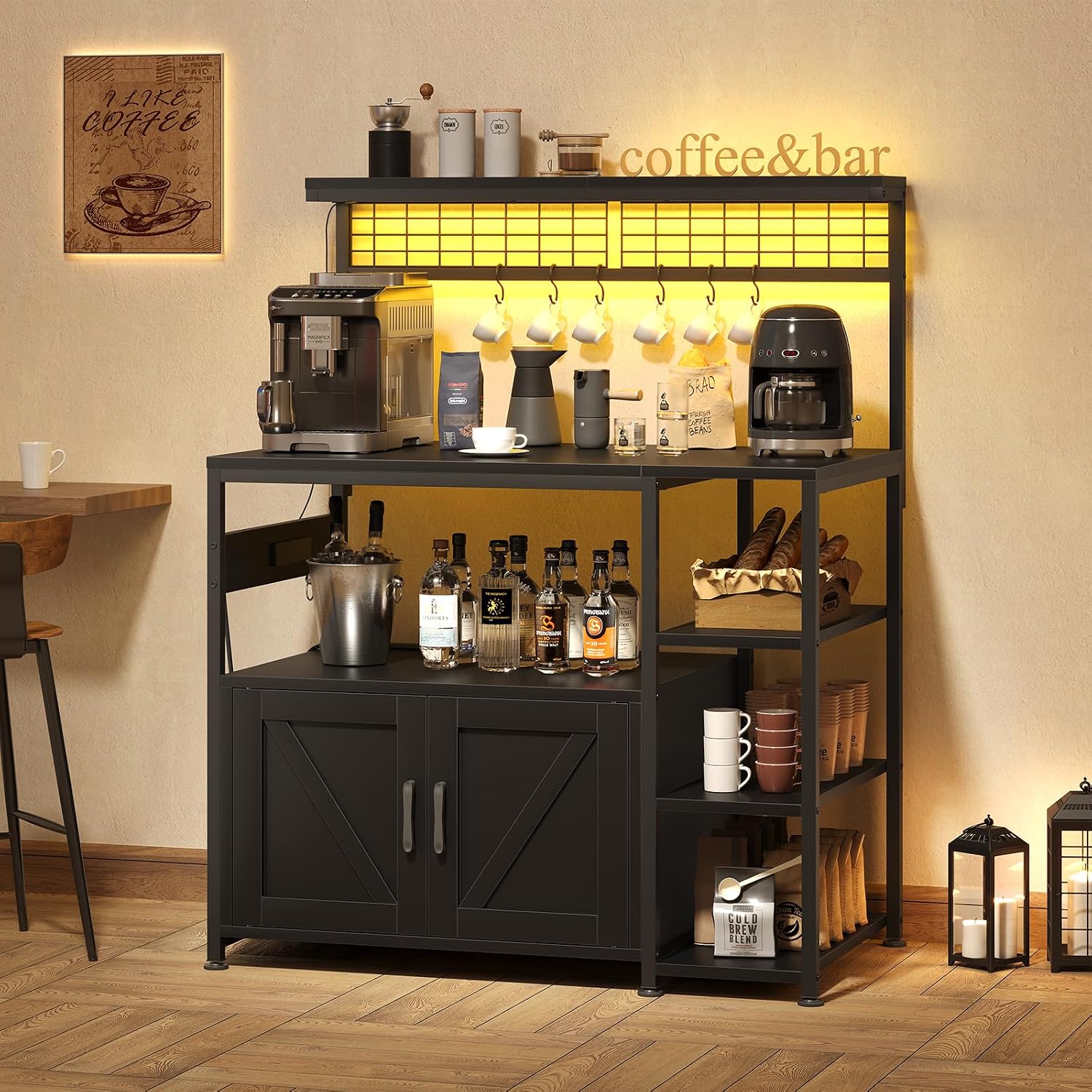 Bakers Rack with Power Outlet and LED Light