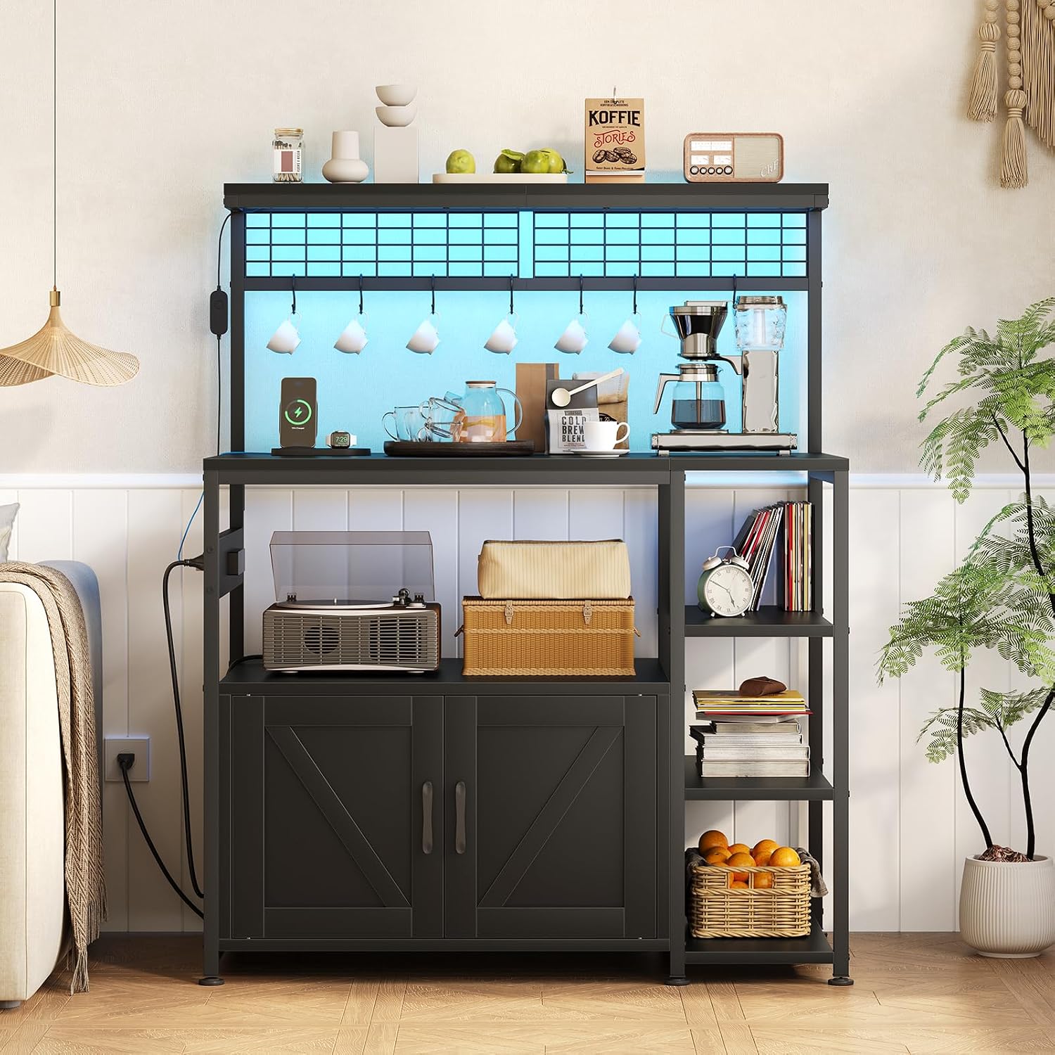 Bakers Rack with Power Outlet and LED Light