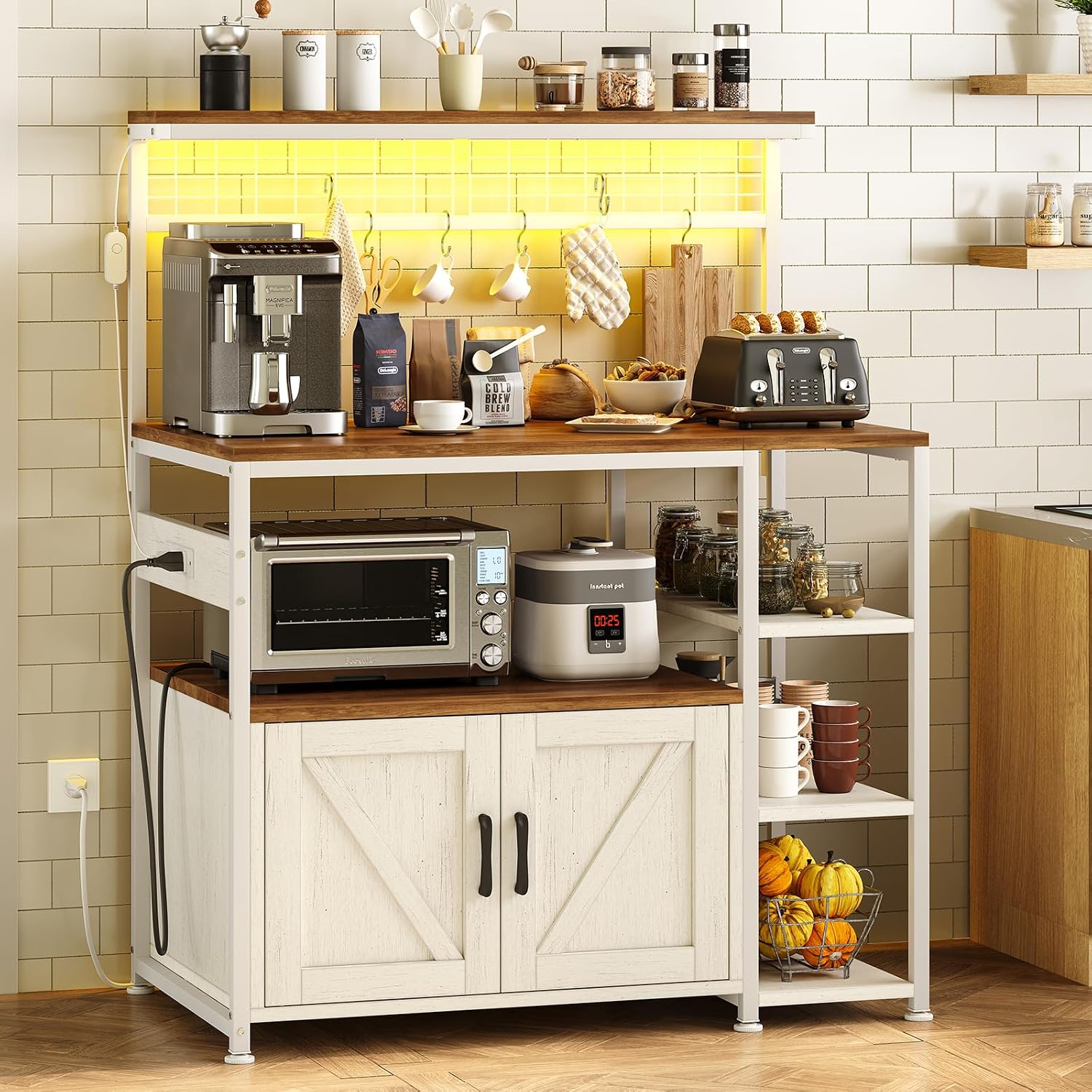 Bakers Rack with Power Outlet and LED Light