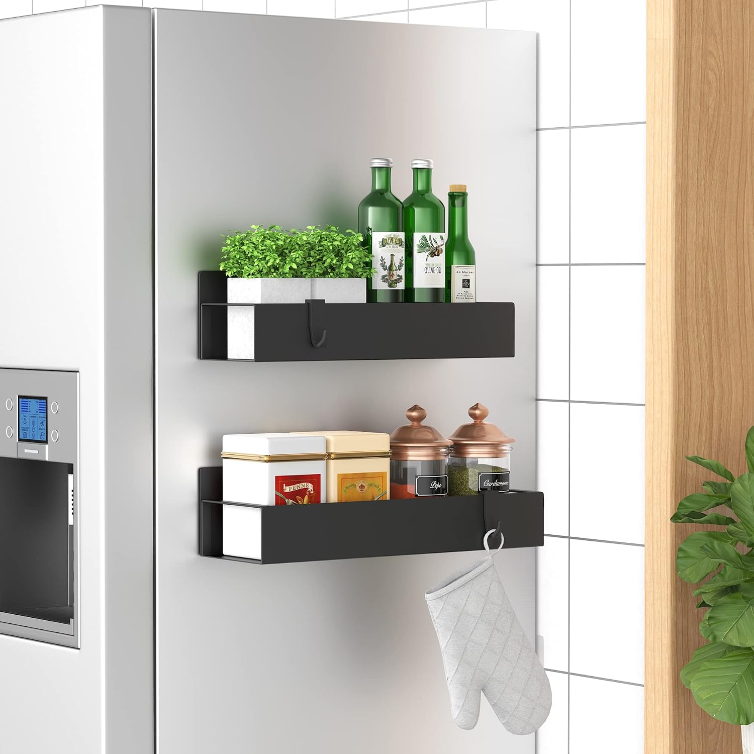 Metal Magnetic Spice Rack for Refrigerator Black