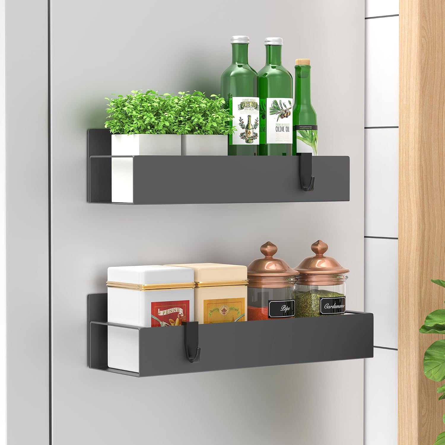 Metal Magnetic Spice Rack for Refrigerator Black