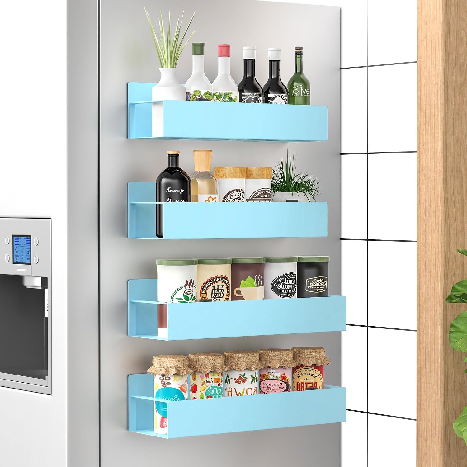 Metal Magnetic Spice Rack for Refrigerator Black