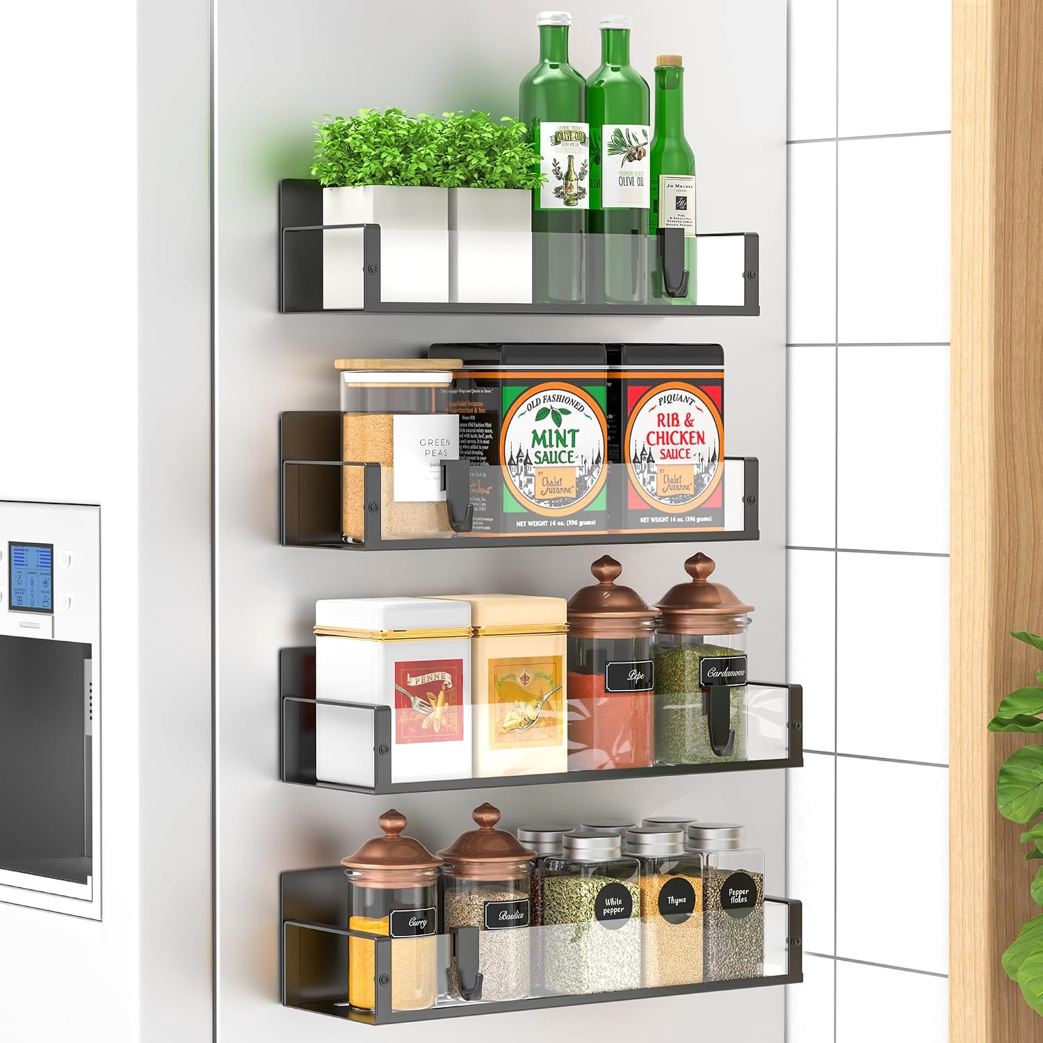 Metal Magnetic Spice Rack for Refrigerator Black