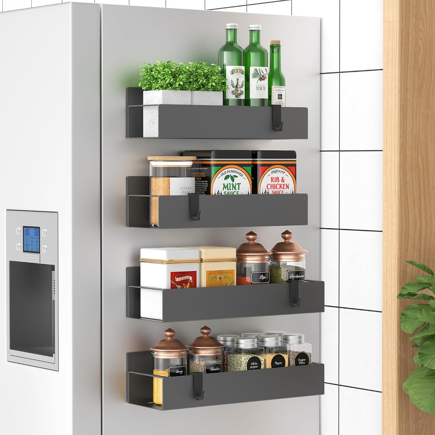 Metal Magnetic Spice Rack for Refrigerator Black