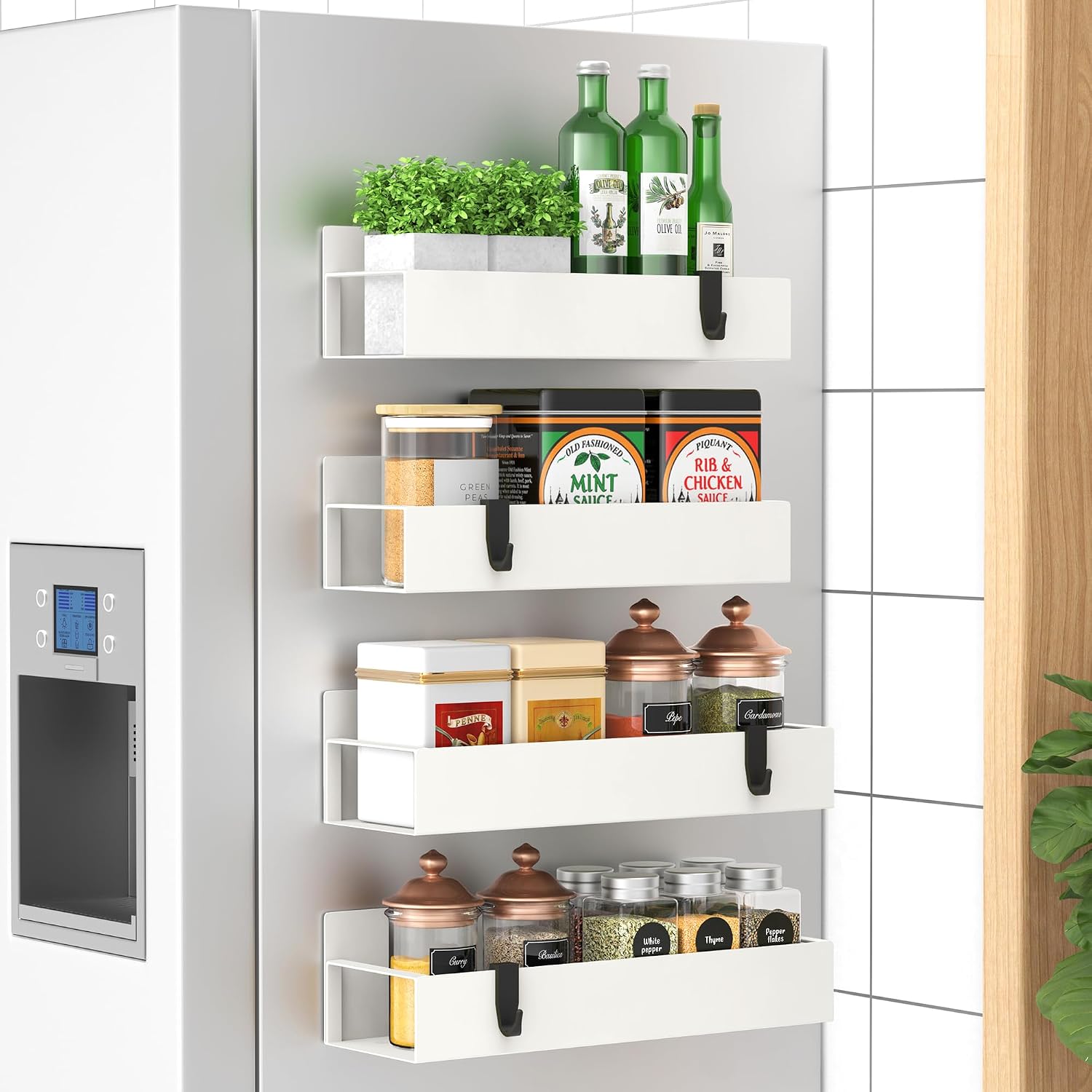 Metal Magnetic Spice Rack for Refrigerator Black