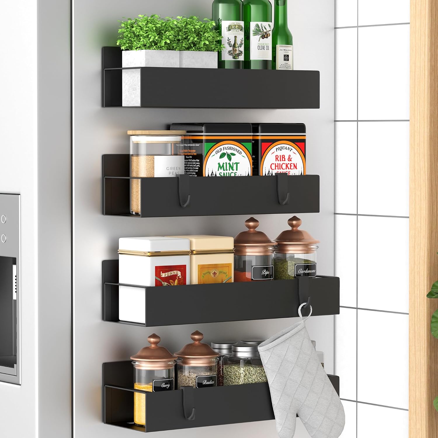Metal Magnetic Spice Rack for Refrigerator Black
