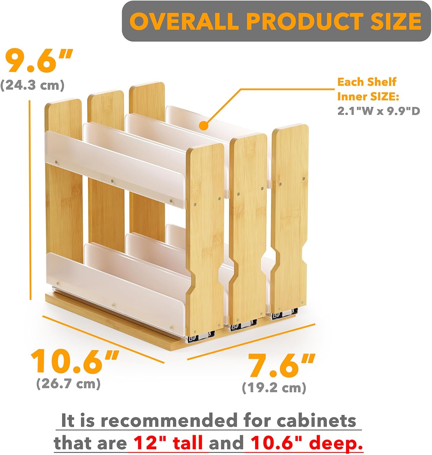 Bamboo Pull Out Spice Rack Organizer for Cabinet