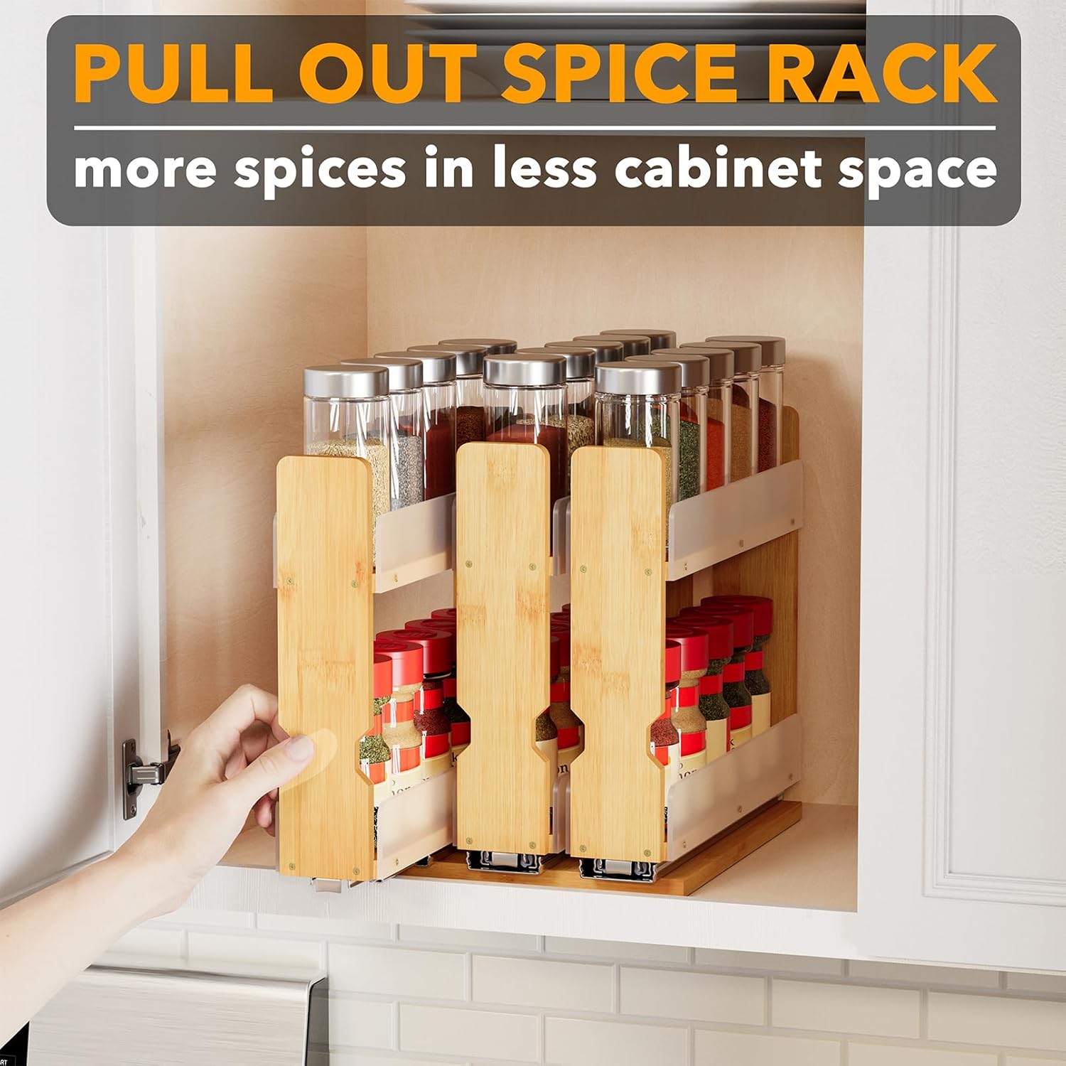 Bamboo Pull Out Spice Rack Organizer for Cabinet