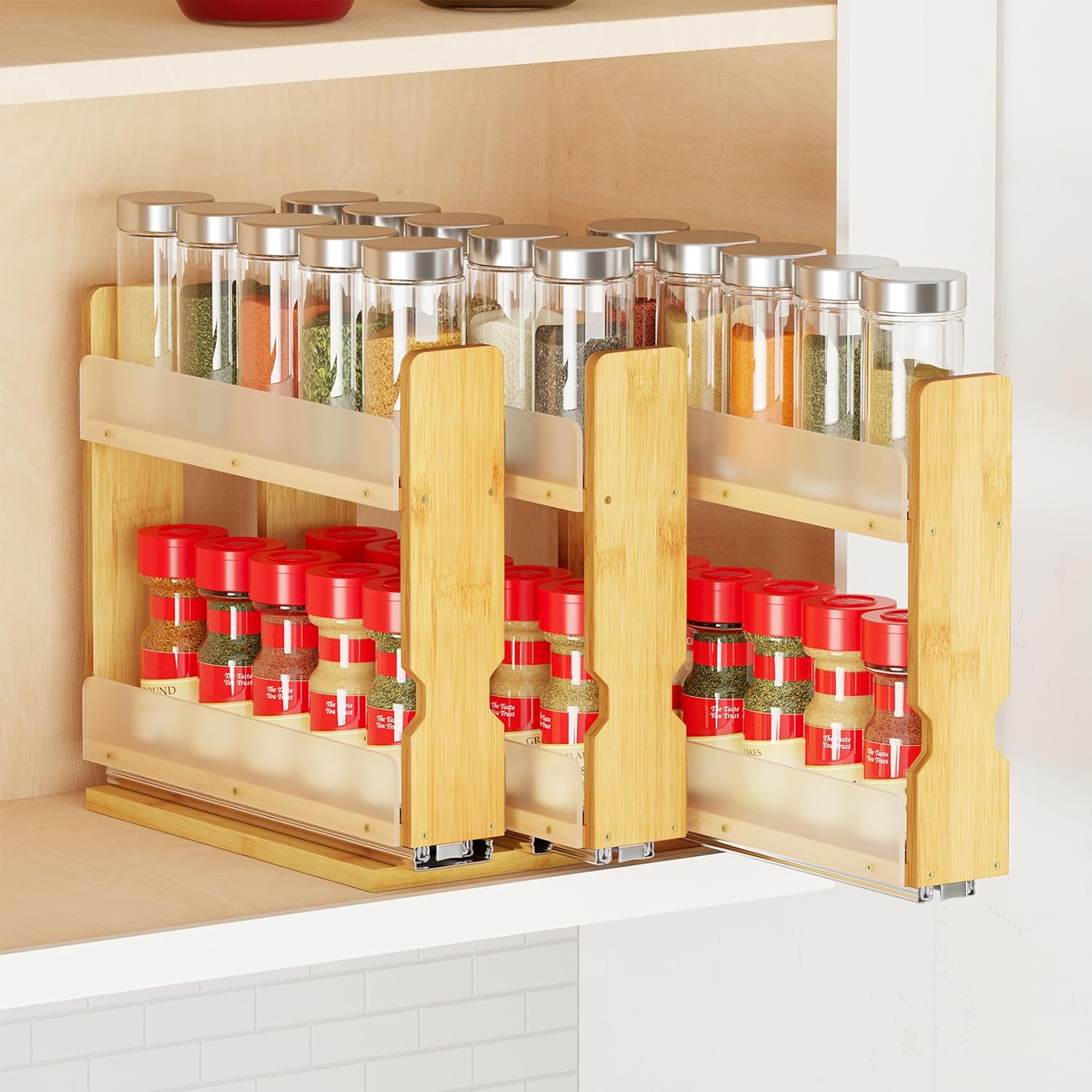 Bamboo Pull Out Spice Rack Organizer for Cabinet