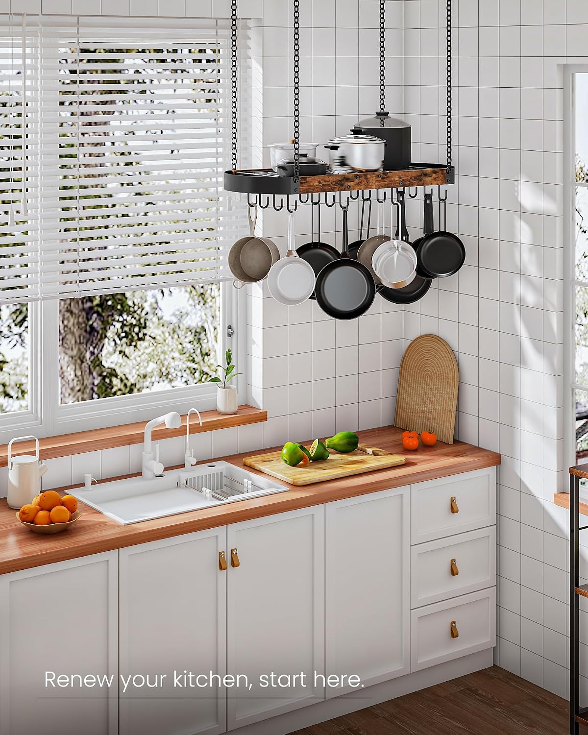Hanging Pot Rack, Space-Saving Pot Hanger for Kitchen